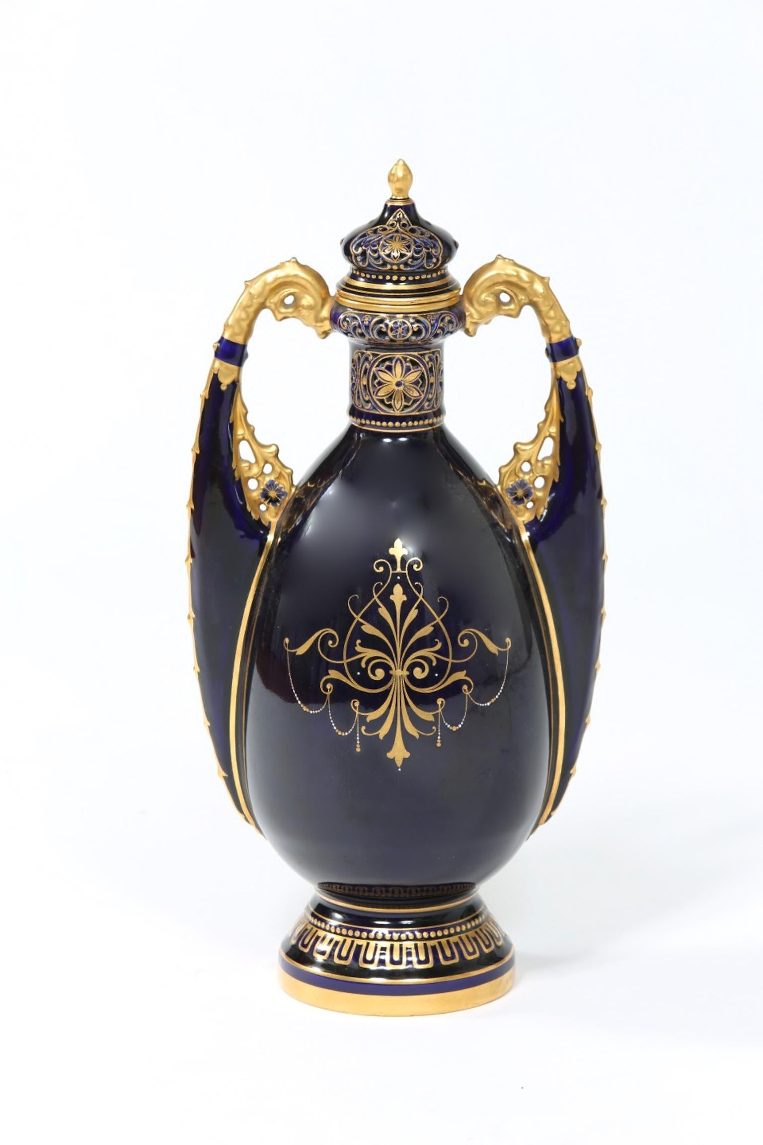 Royal Vienna Cobalt / Gold Porcelain Lidded Urn 1