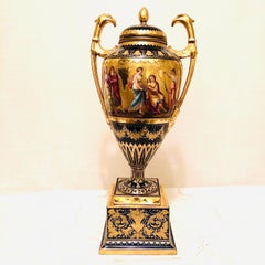 "Royal Vienna" Cobalt Urn with Museum Quality Paintings Artist Signed Wagner