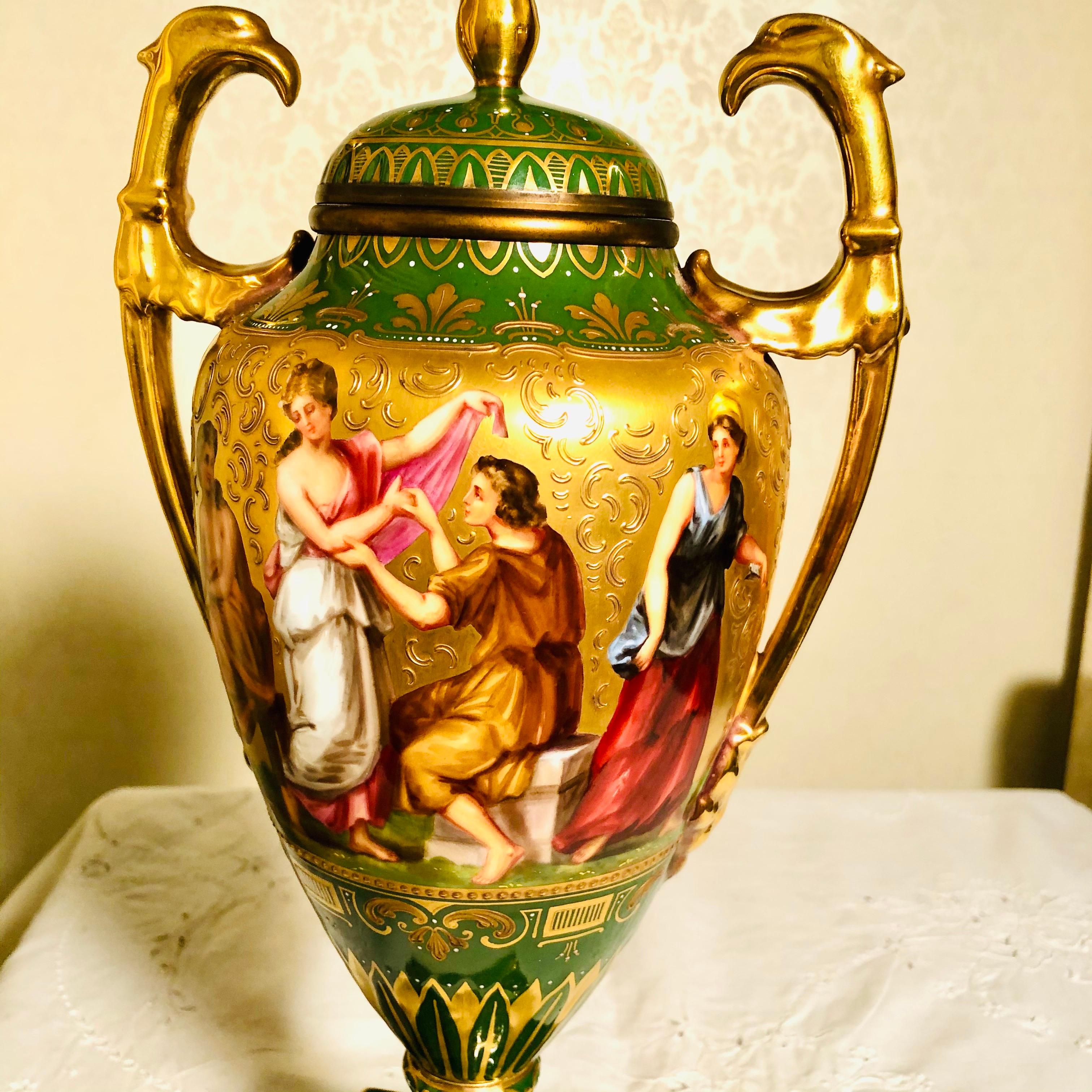 “Royal Vienna” Covered Urn Signed A. Heer with Exquisite Paintings on Both Sides For Sale 1