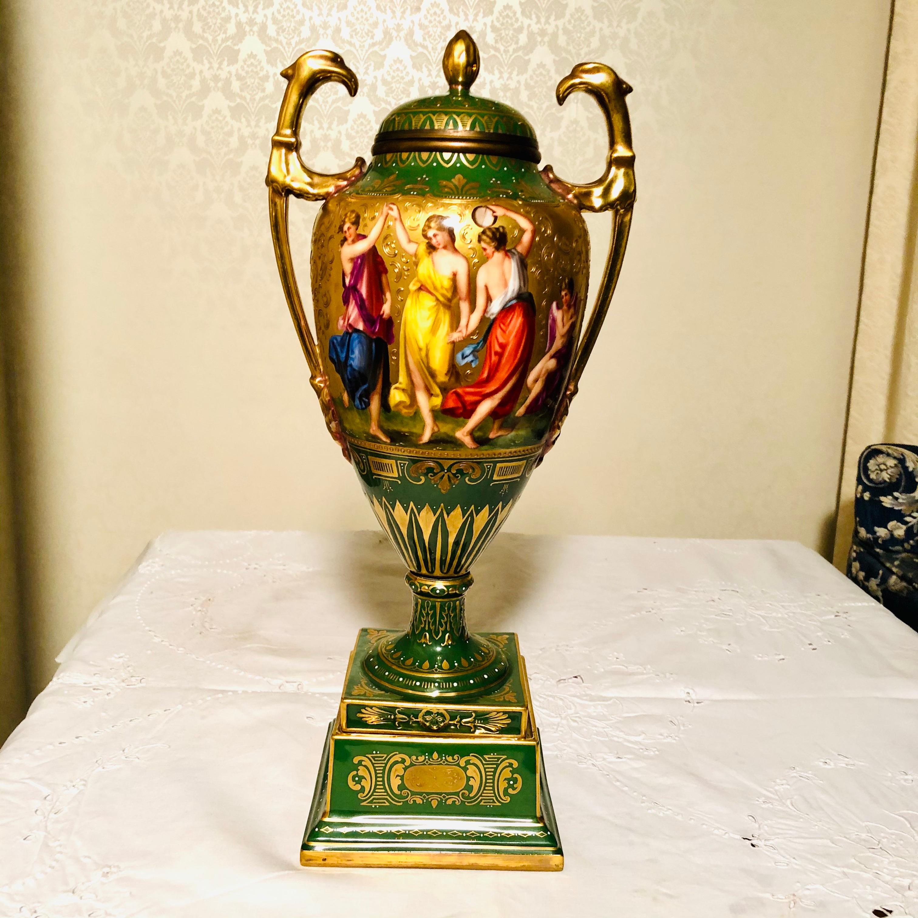Austrian “Royal Vienna” Covered Urn Signed A. Heer with Exquisite Paintings on Both Sides For Sale