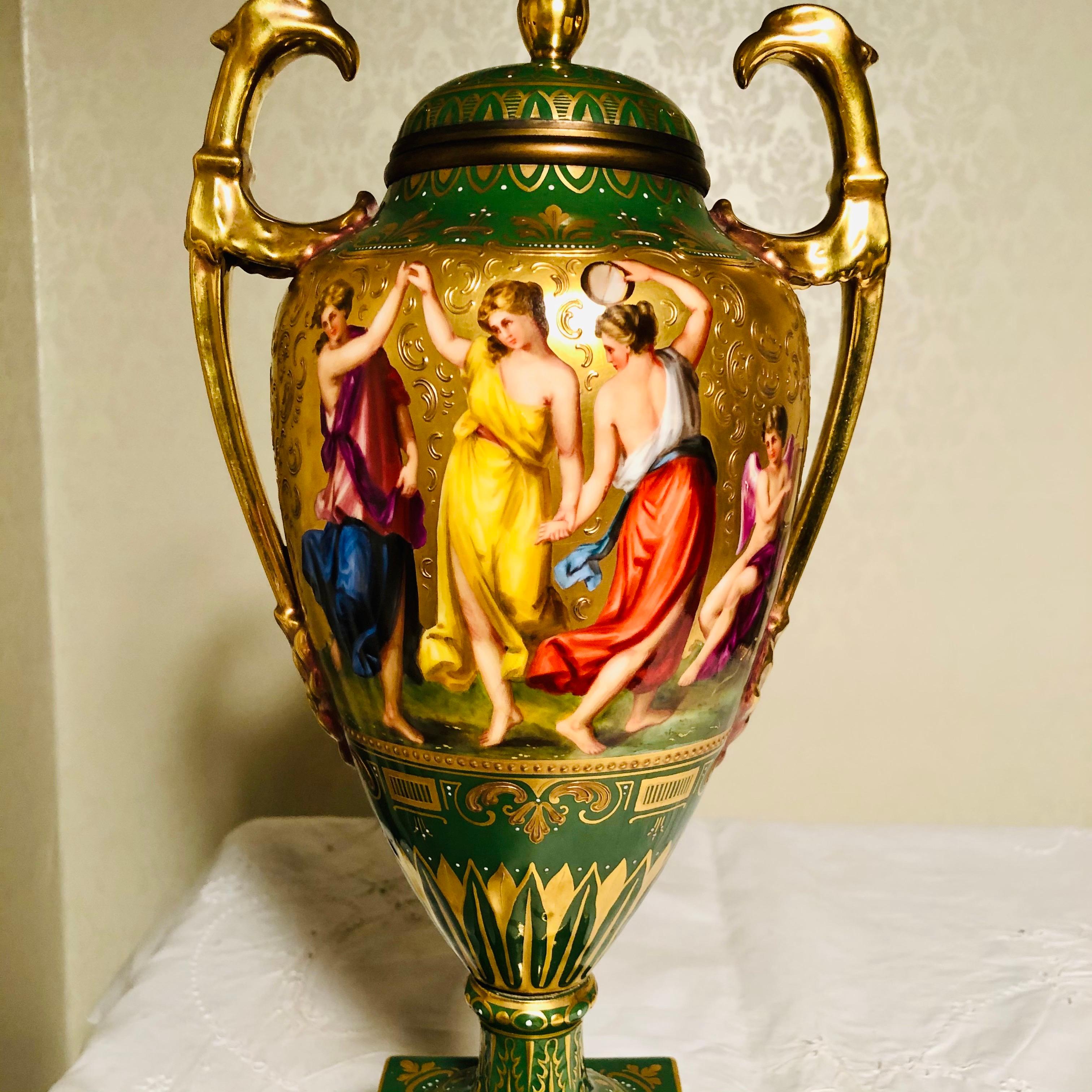 Hand-Painted “Royal Vienna” Covered Urn Signed A. Heer with Exquisite Paintings on Both Sides For Sale