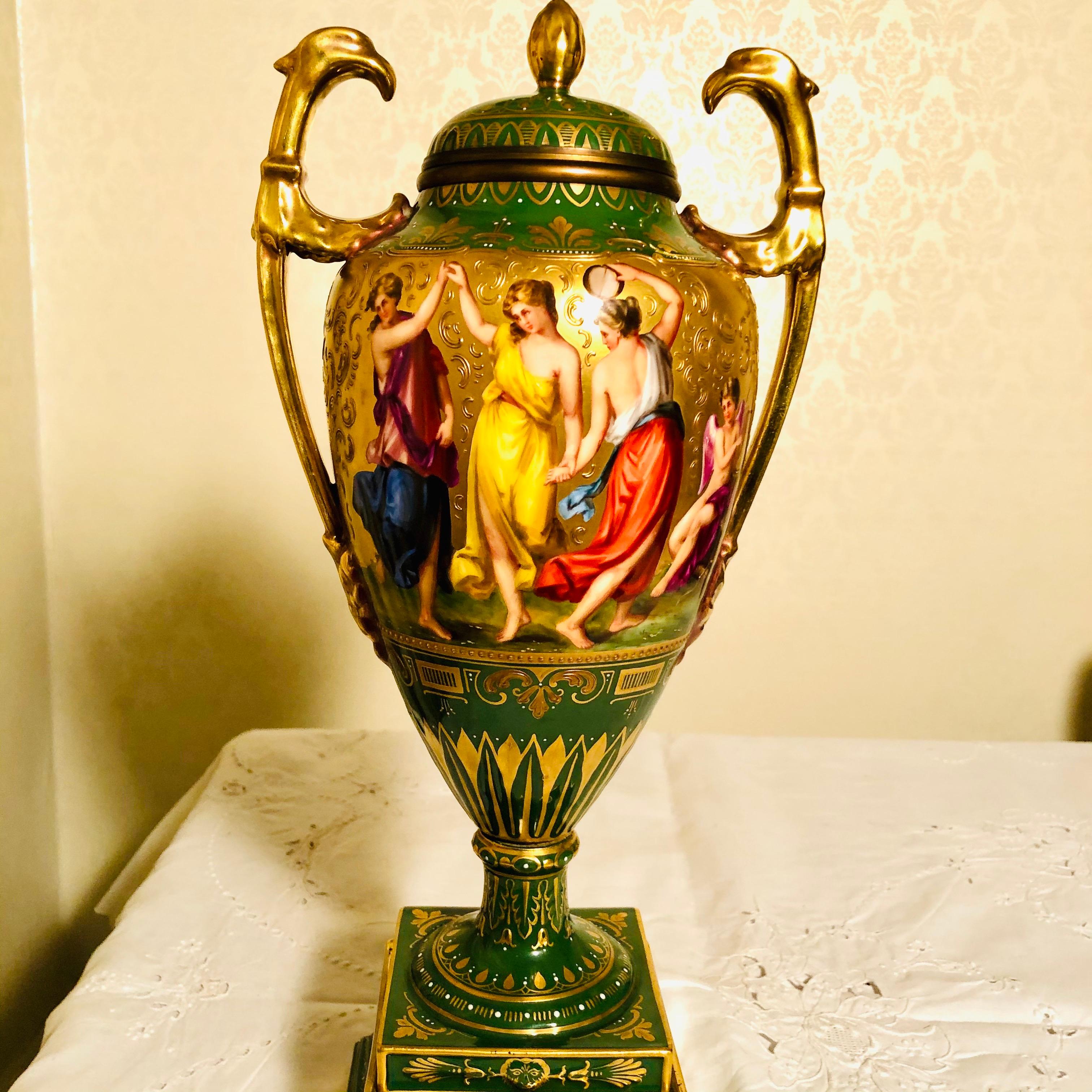 “Royal Vienna” Covered Urn Signed A. Heer with Exquisite Paintings on Both Sides In Good Condition For Sale In Boston, MA
