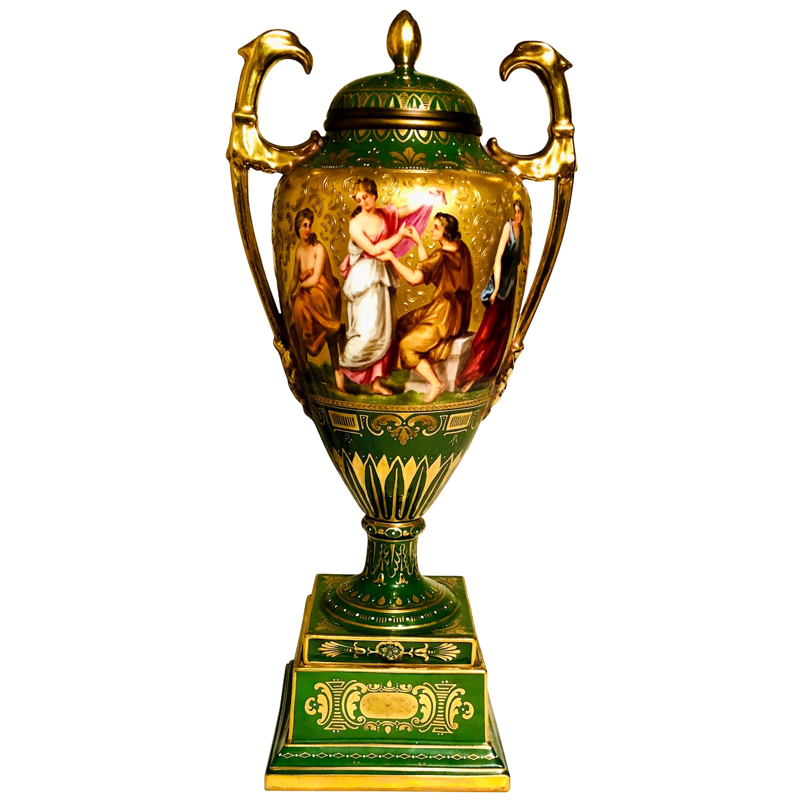 “Royal Vienna” Covered Urn Signed A. Heer with Exquisite Paintings on Both Sides