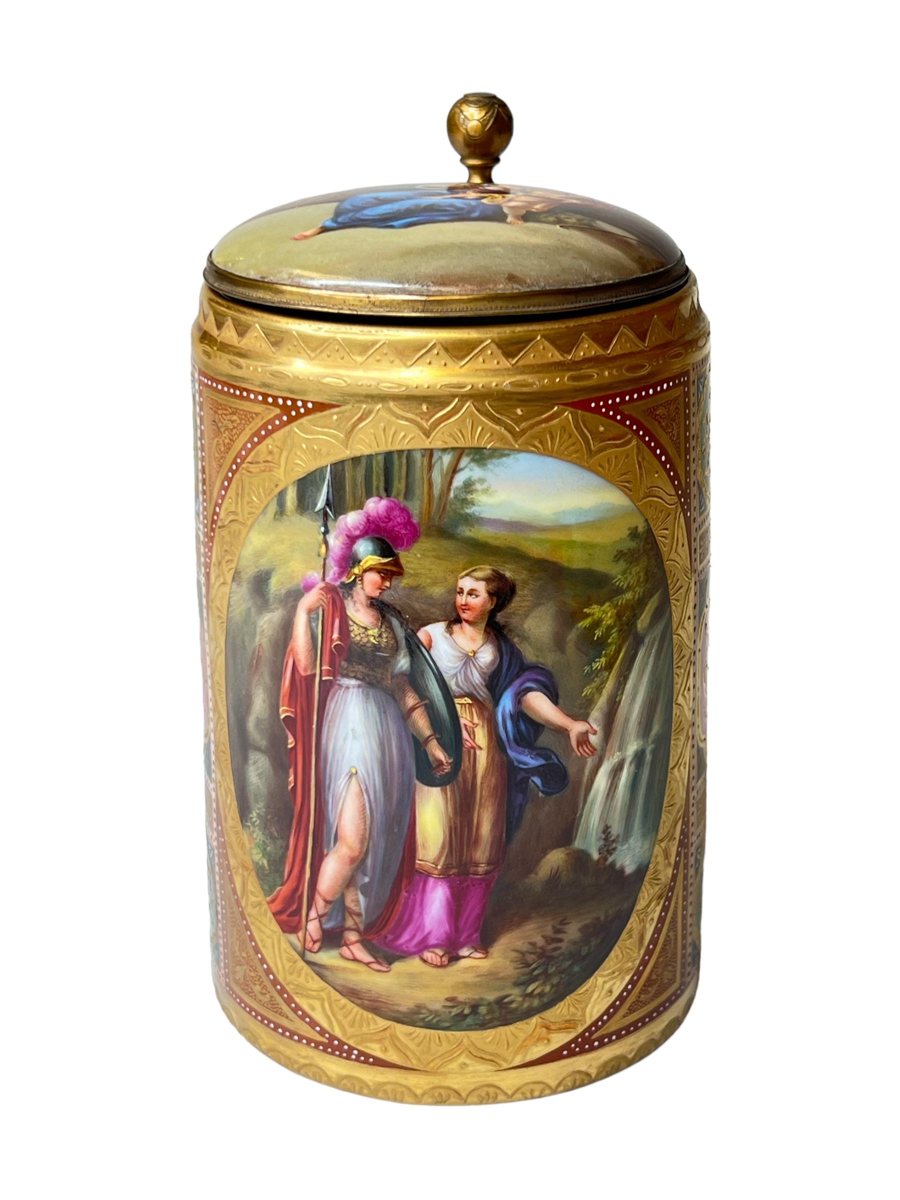 19th Century Royal Vienna Gilt Porcelain Tankard Depicting Minerva For Sale