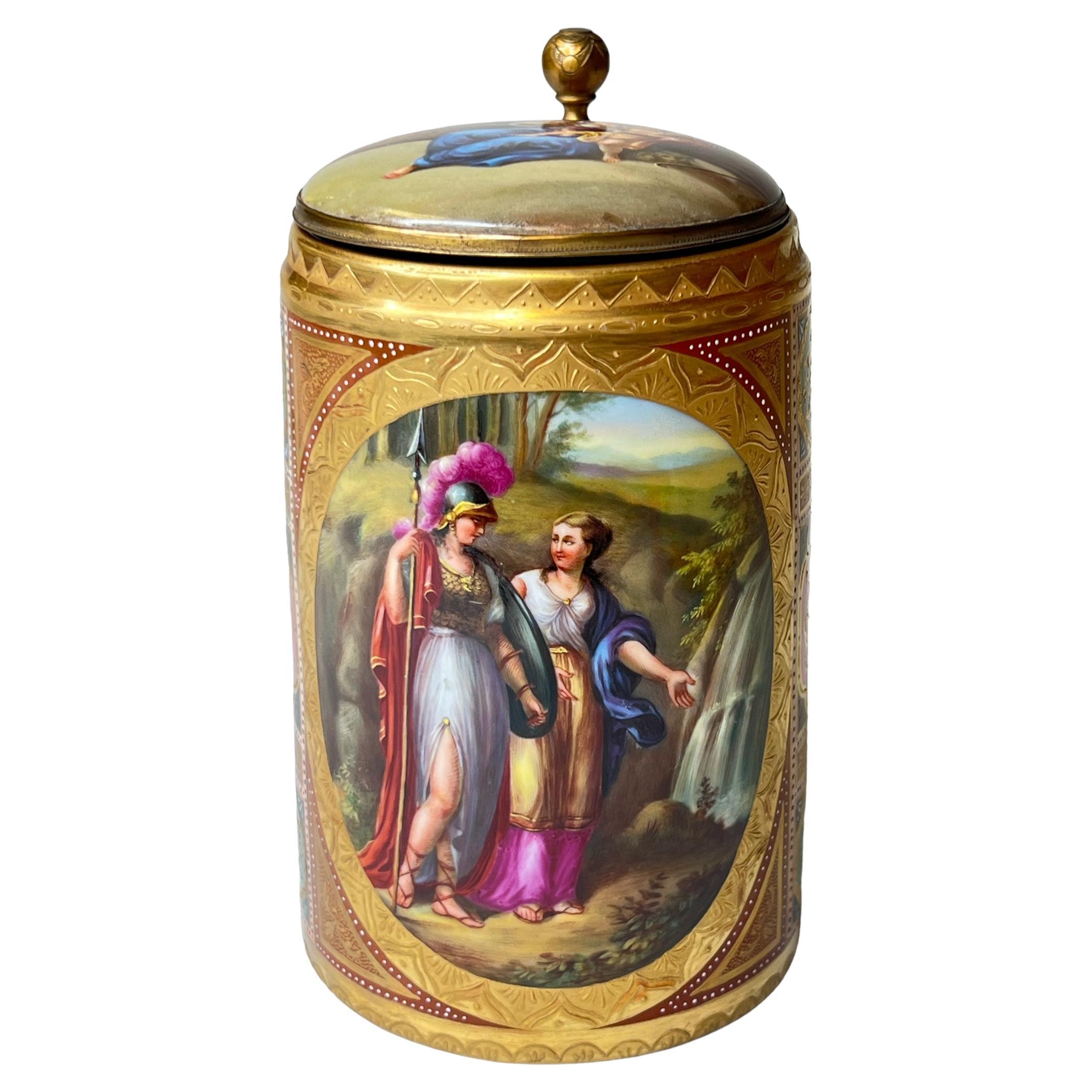 Bidon en porcelaine dorée de Royal Vienna Porcelain représentant Minerva