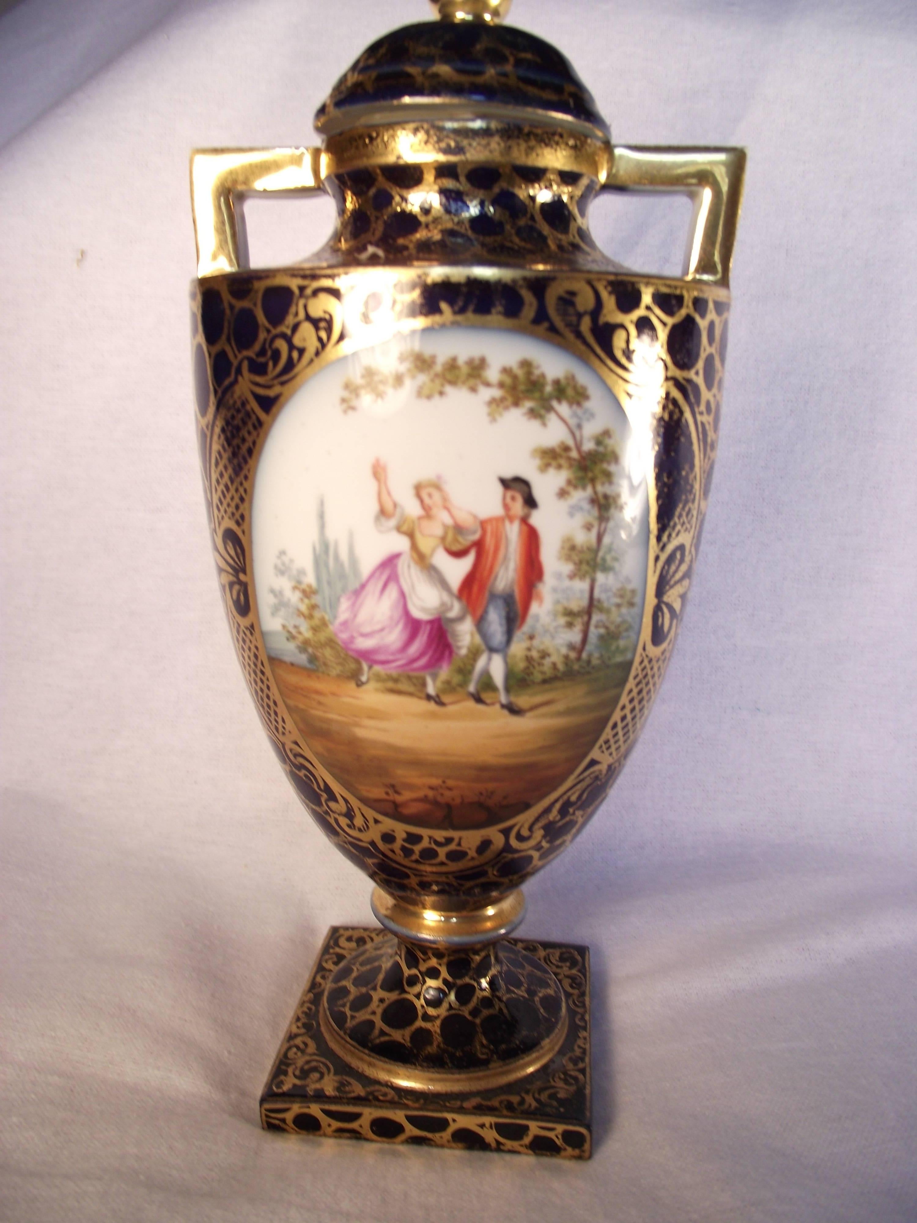 Porcelain Royal Vienna Hand-Painted Urn Bee Hive Mark For Sale