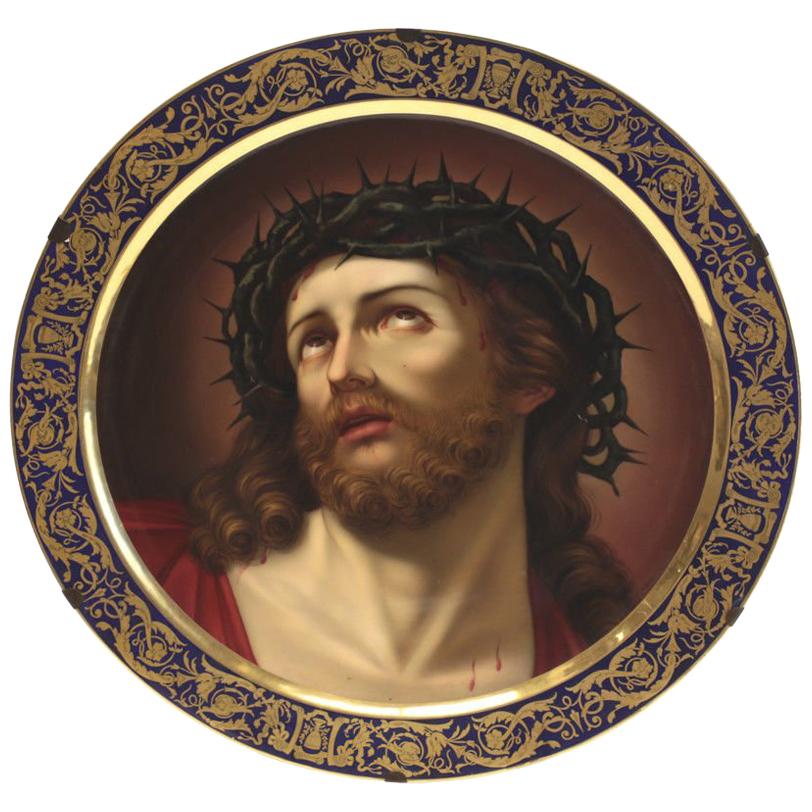 Royal Vienna Large Porcelain Portrait Charger of Jesus by H. Stadler, 1890 For Sale