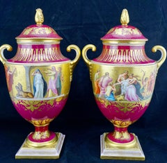 Royal Vienna Pair of Finely Painting and Gilded Covered Vases, circa 1860-1880
