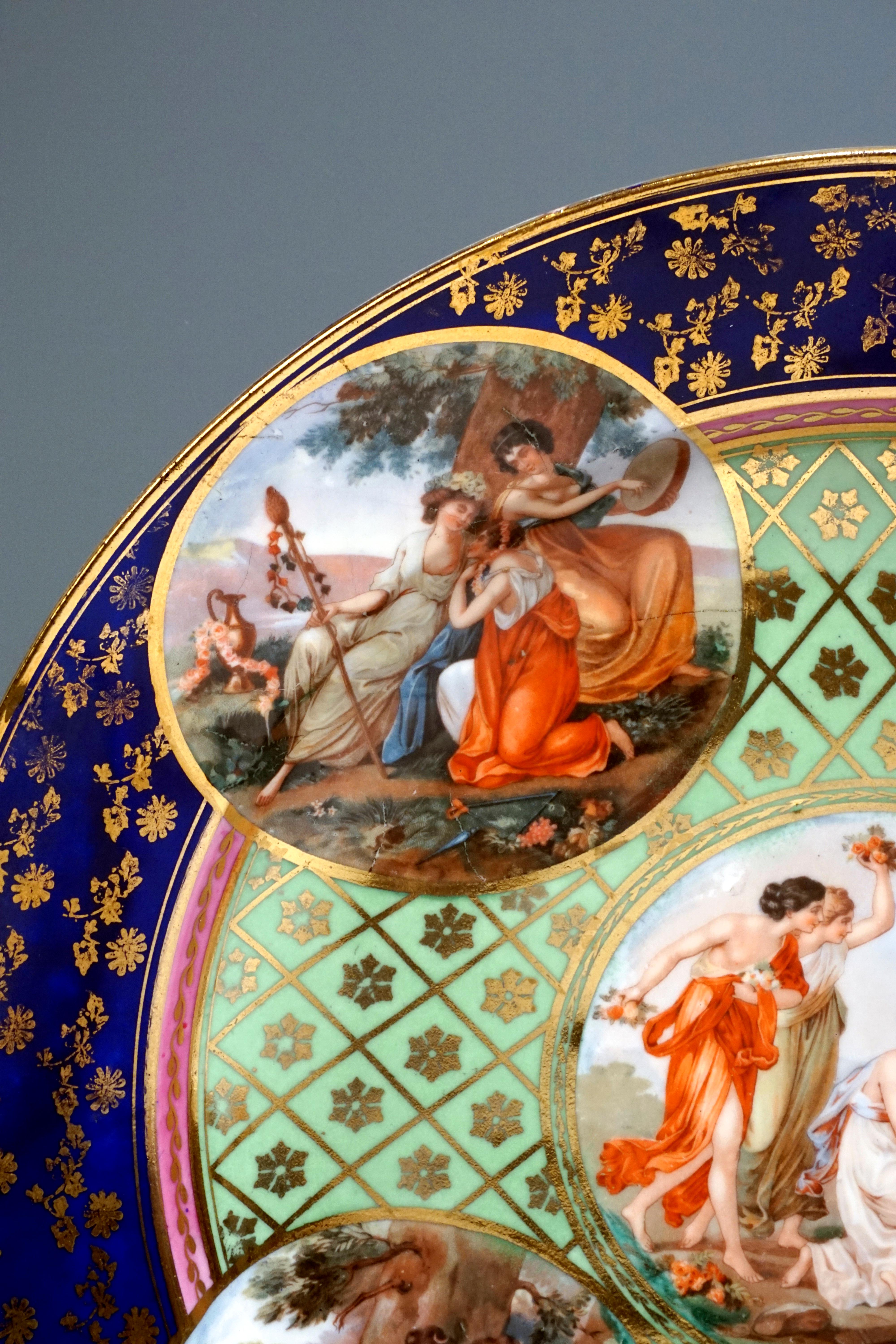 Hand-Painted Royal Vienna Pair of Splendour Plates with Bacchant Scenes, circa 1880