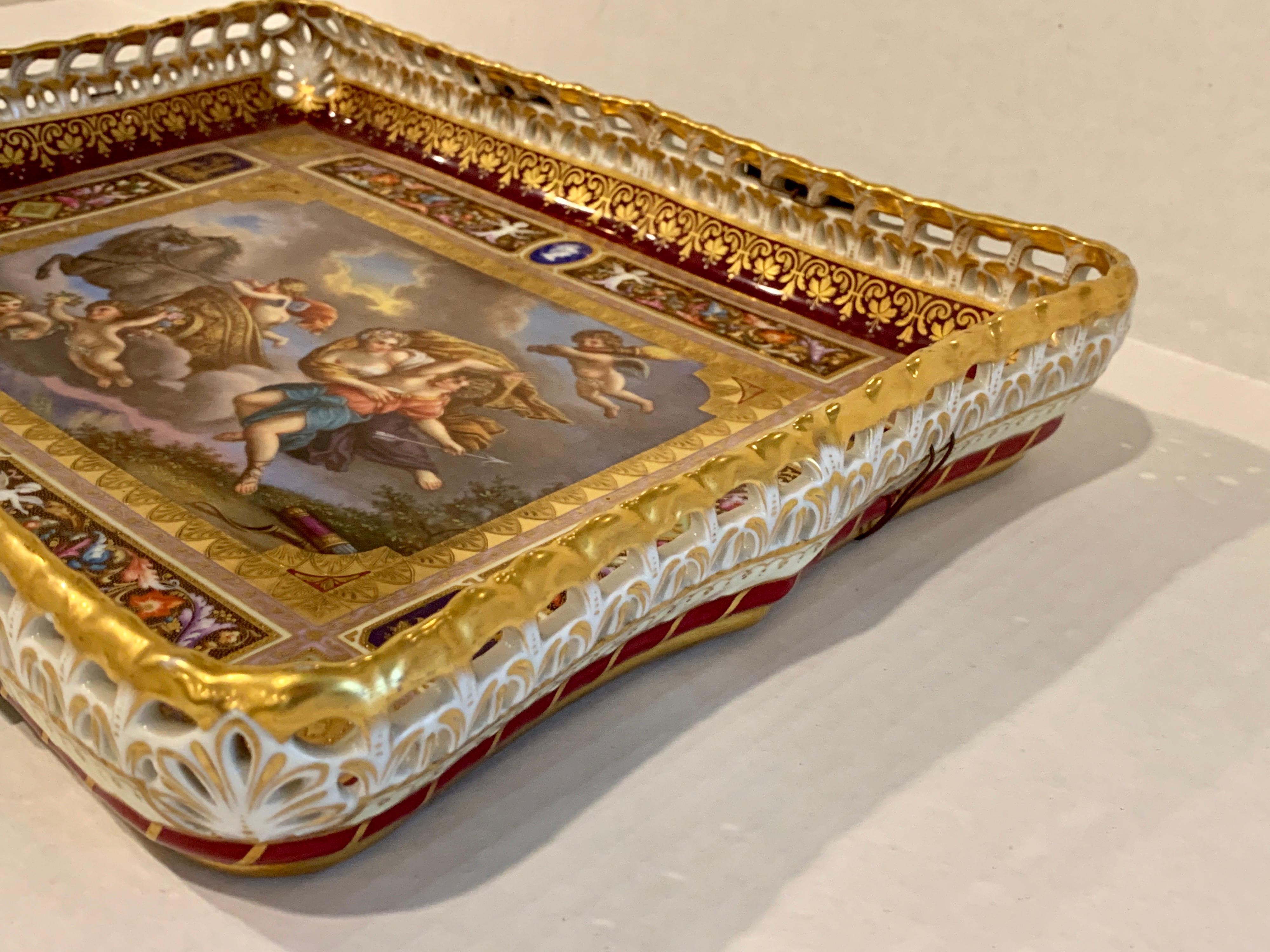 19th Century Royal Vienna Pierced Tray Depicting Cupid and the Charriot of Venus
