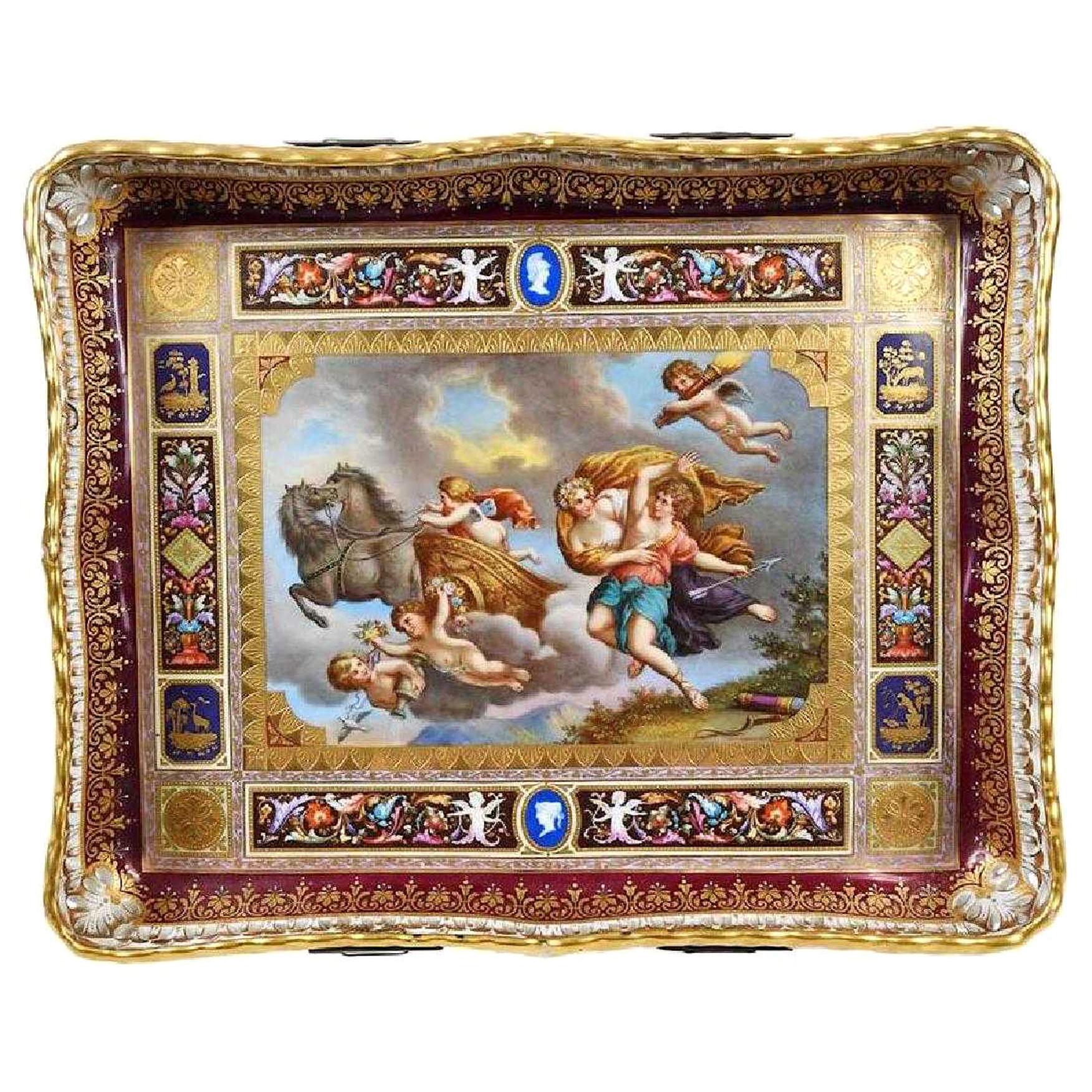 Royal Vienna Pierced Tray Depicting Cupid and the Charriot of Venus For Sale