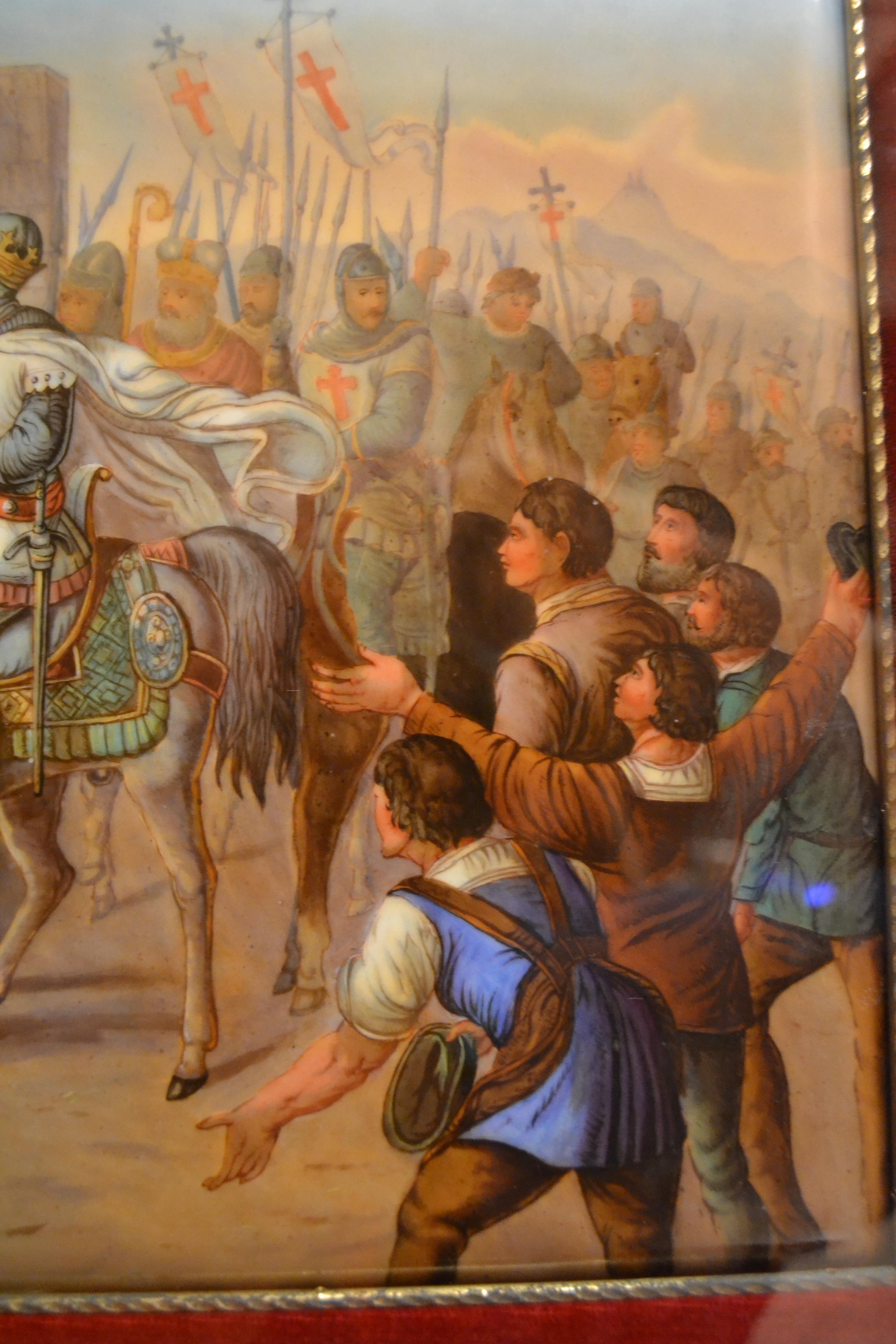 Austrian Royal Vienna Plaque Depicting Barbarossa's Entry into Jerusalem in 3rd Crusade For Sale