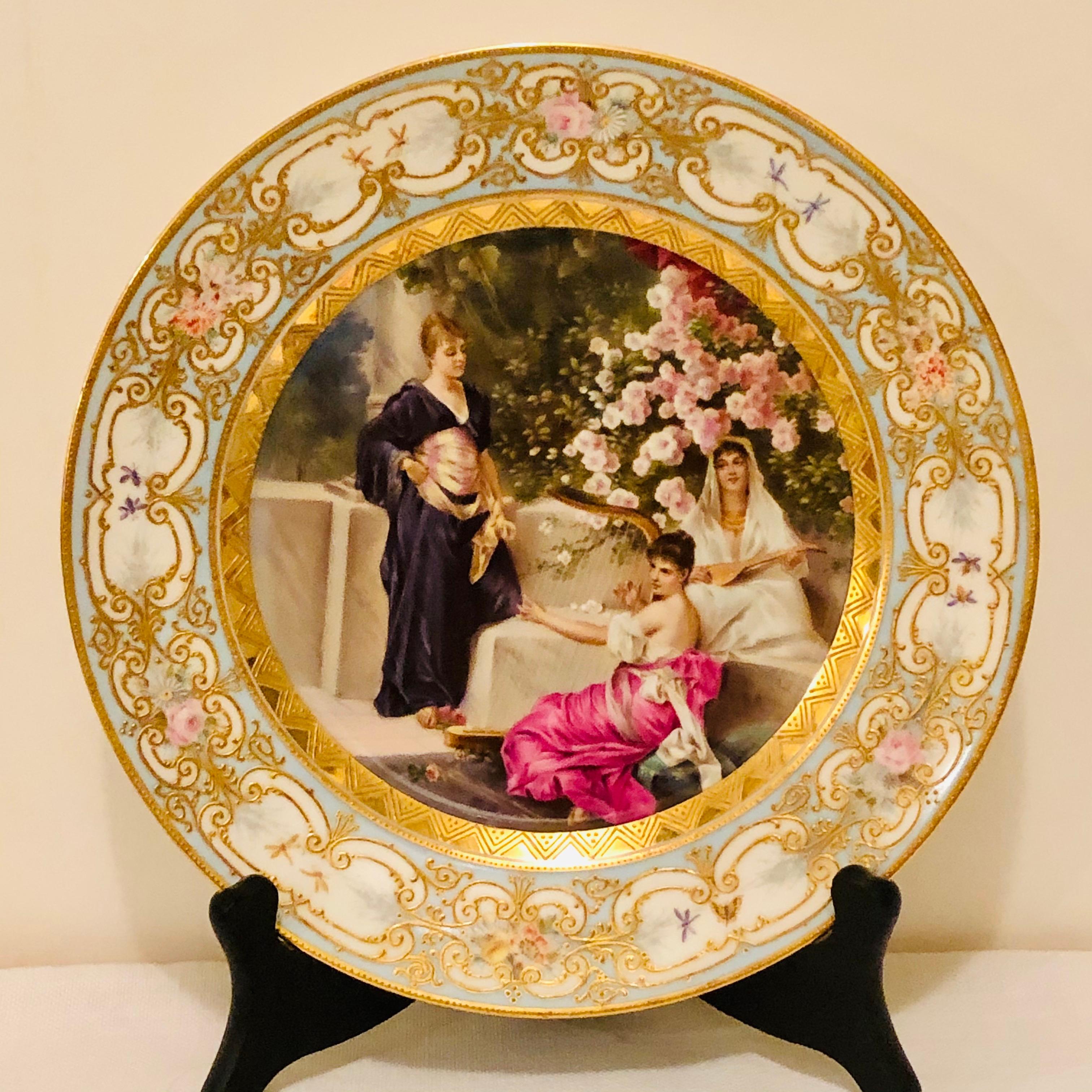 „Royal Vienna“-Teller mit 3 schönen Damen und Kirschblüten im Hintergrund im Angebot 8