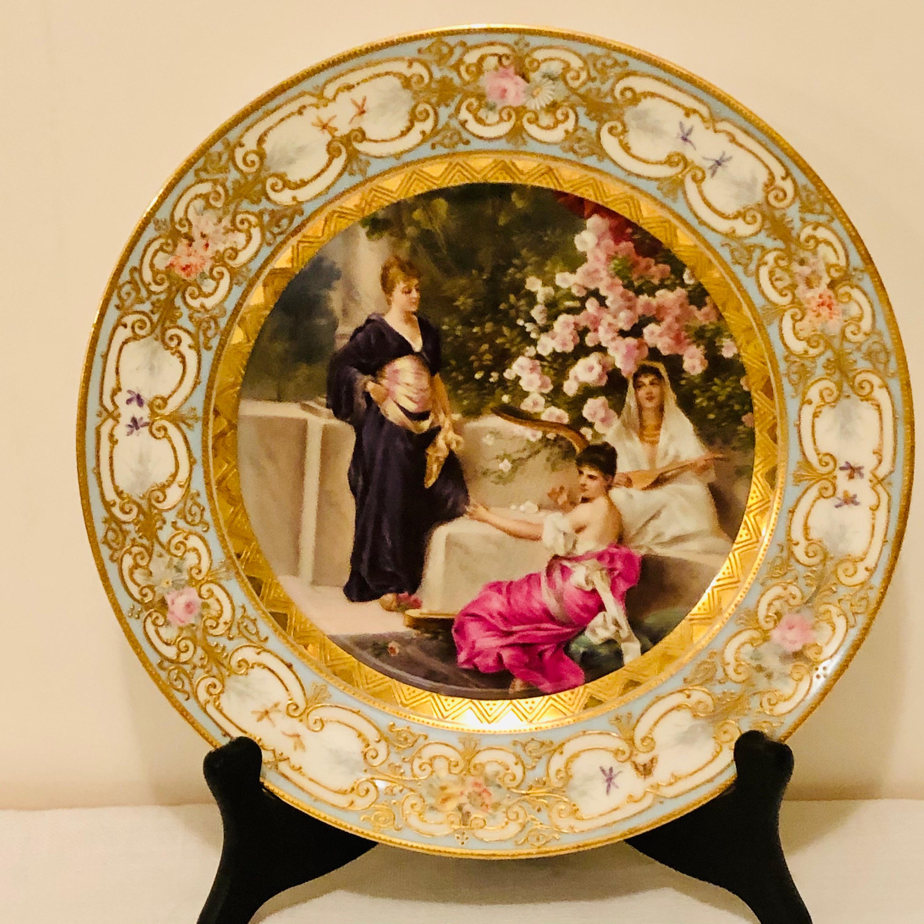 „Royal Vienna“-Teller mit 3 schönen Damen und Kirschblüten im Hintergrund im Angebot 11