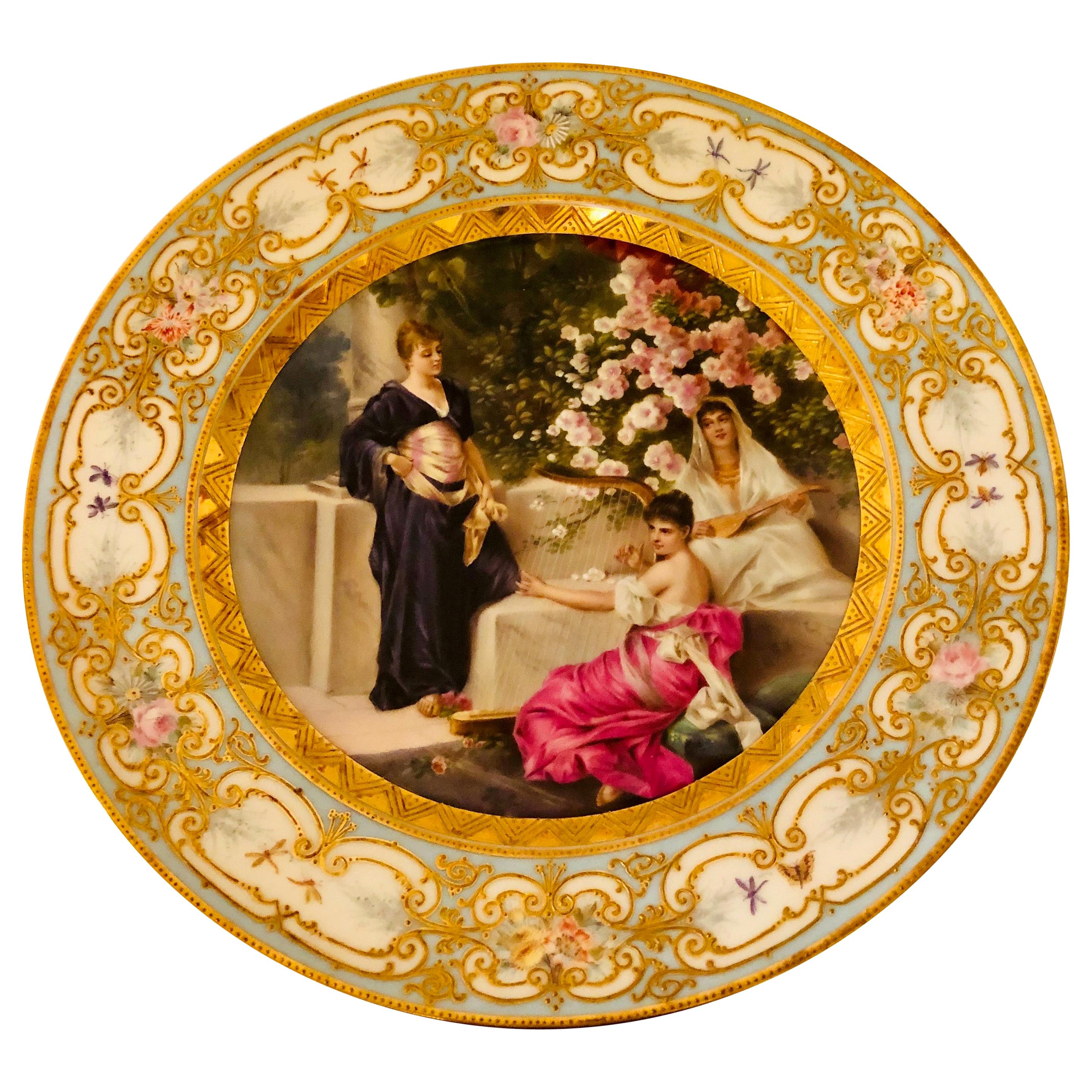 "Royal Vienna" Plate of 3 Beautiful Ladies and Cherry Blossoms in the Background For Sale