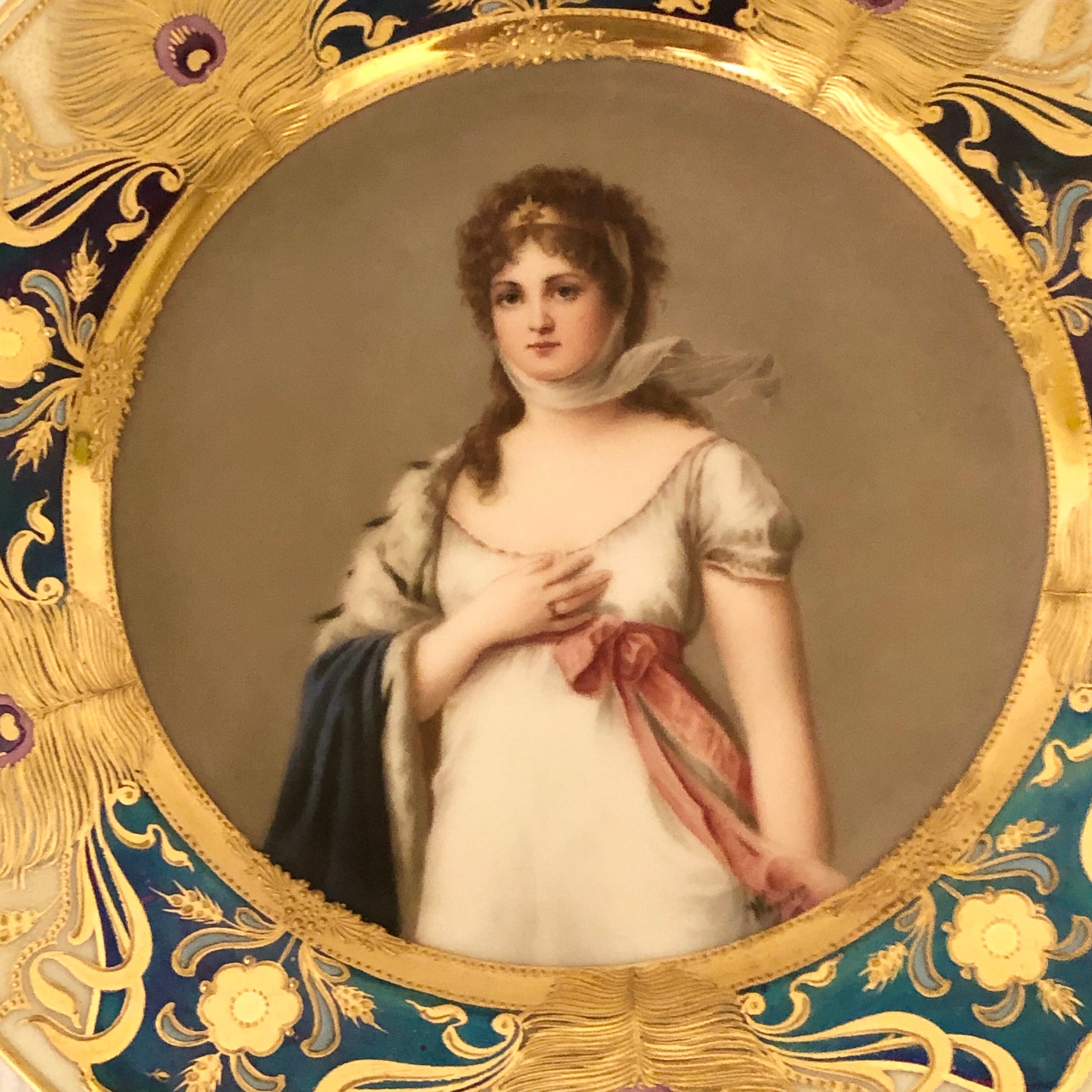 Royal Vienna portrait cabinet plate of Marie Louise artist-signed Wagner. Marie Louise was Napoleon’s second wife. She was very beautiful and many artists painted her. He loved Josephine, his first wife, but she did not have any children with