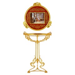 Tavolino circolare in porcellana di Royal Vienna Porcelain e bronzo dorato
