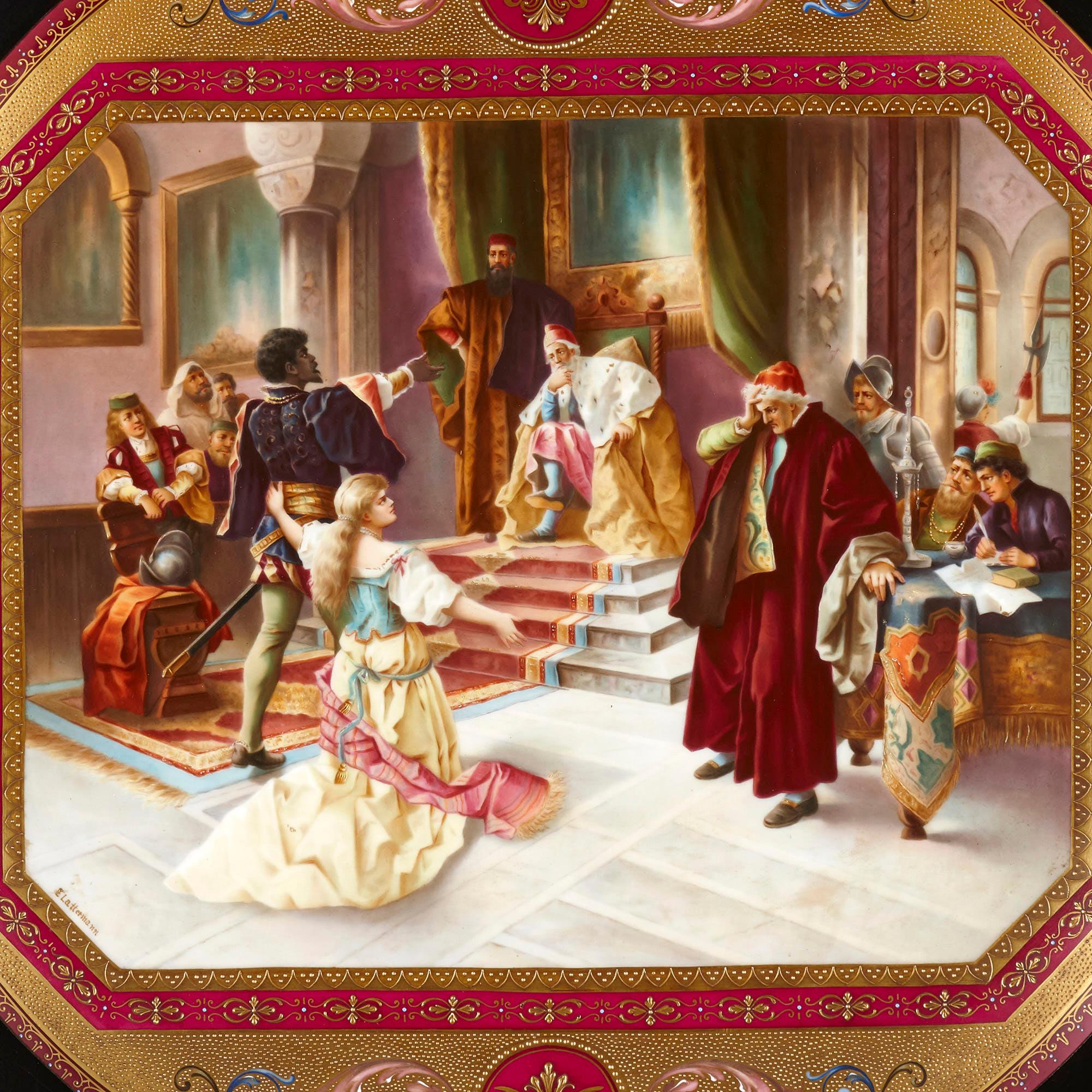 Cargador de porcelana Royal Vienna con tema de teatro Victoriano en venta