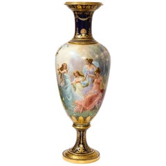 Antique Royal Vienna Porcelain Cobalt Blue Ground Turquoise Jeweled Vase, O. Zwierzina