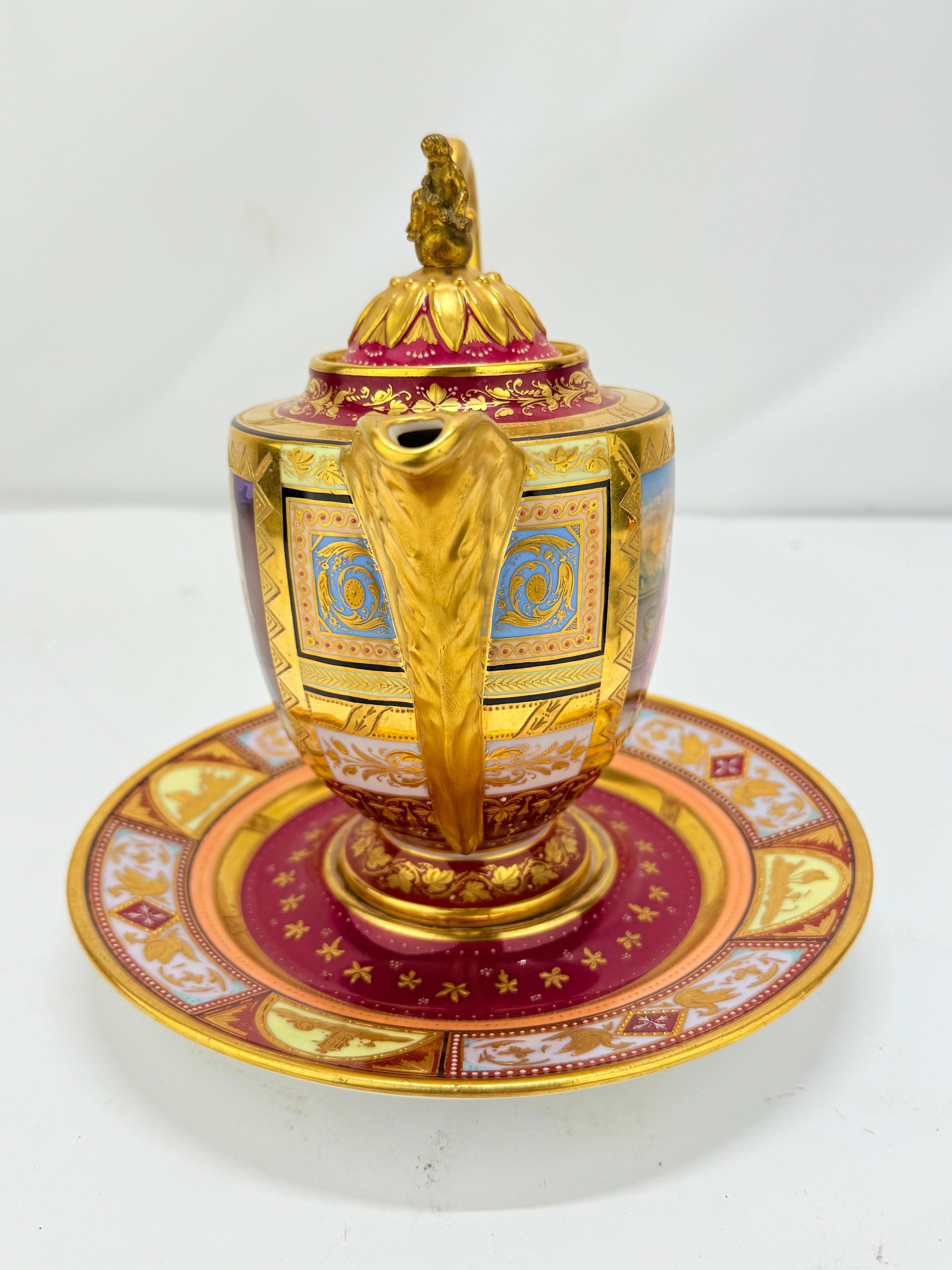 Royal Vienna Porcelain Covered Pitcher & Underplate Hector and Paris, Circa 1830 In Good Condition For Sale In Atlanta, GA