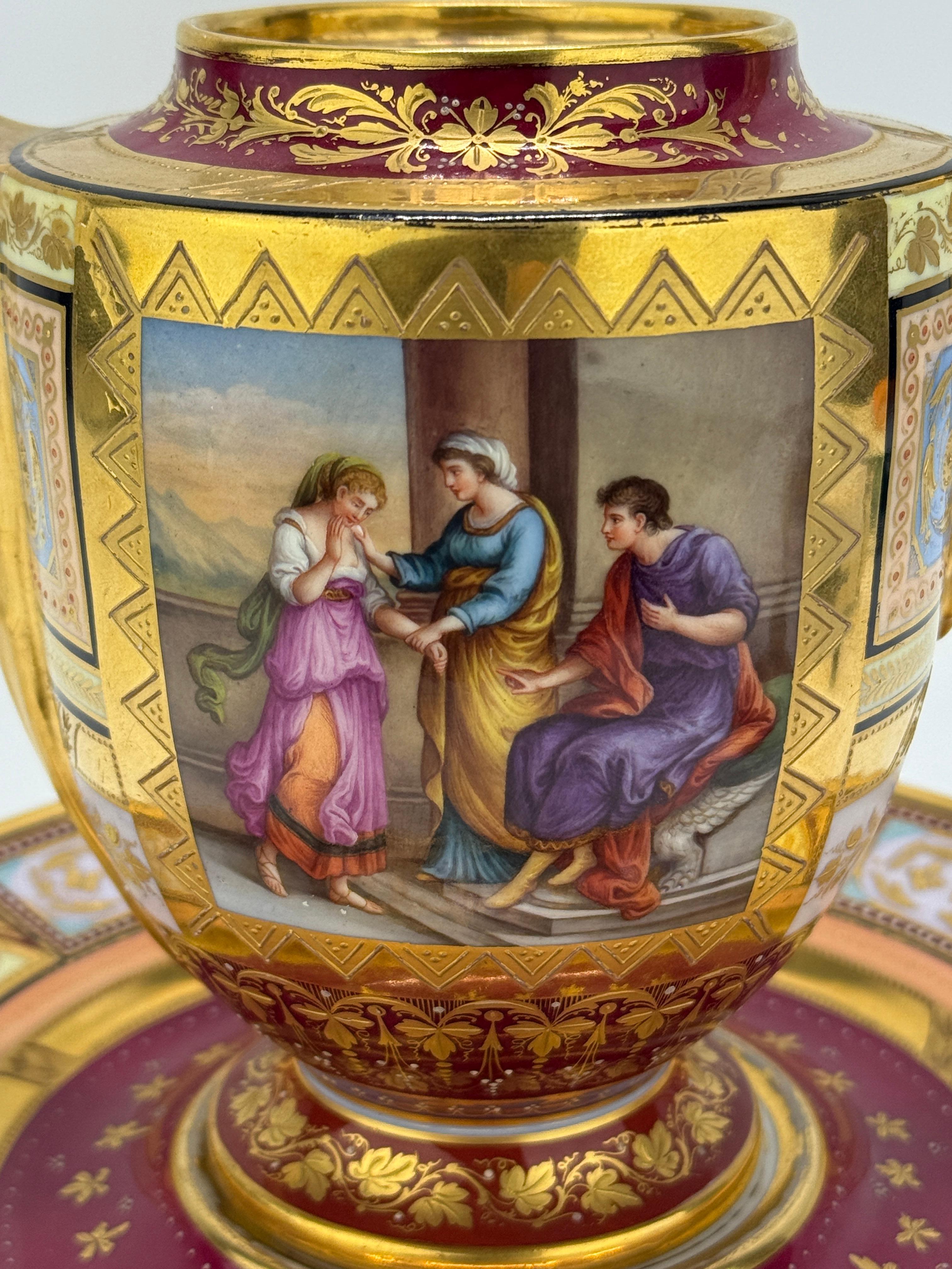 Royal Vienna Porcelain Covered Pitcher & Underplate Hector and Paris, Circa 1830 For Sale 1
