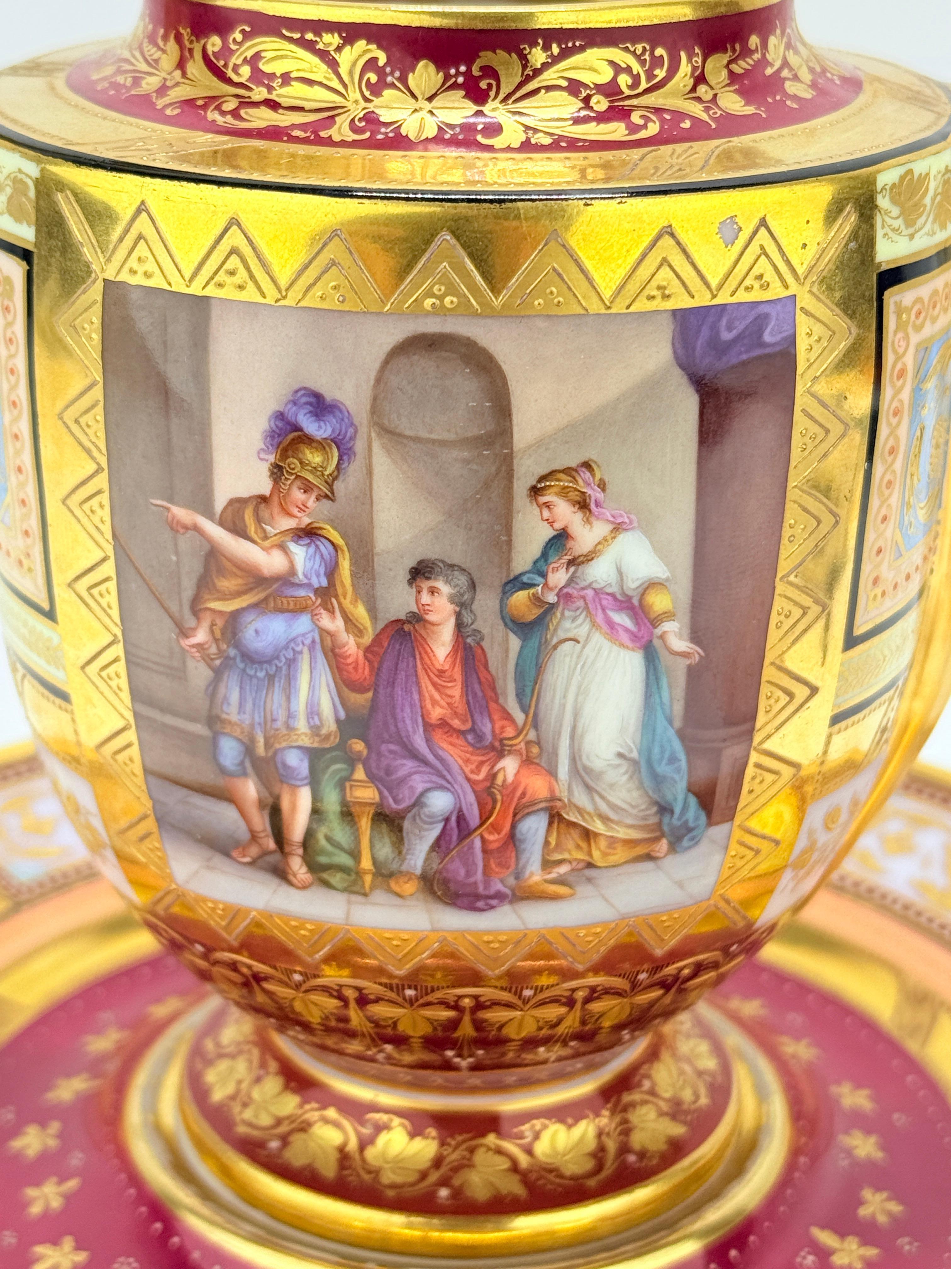 Royal Vienna Porcelain Covered Pitcher & Underplate Hector and Paris, Circa 1830 For Sale 2