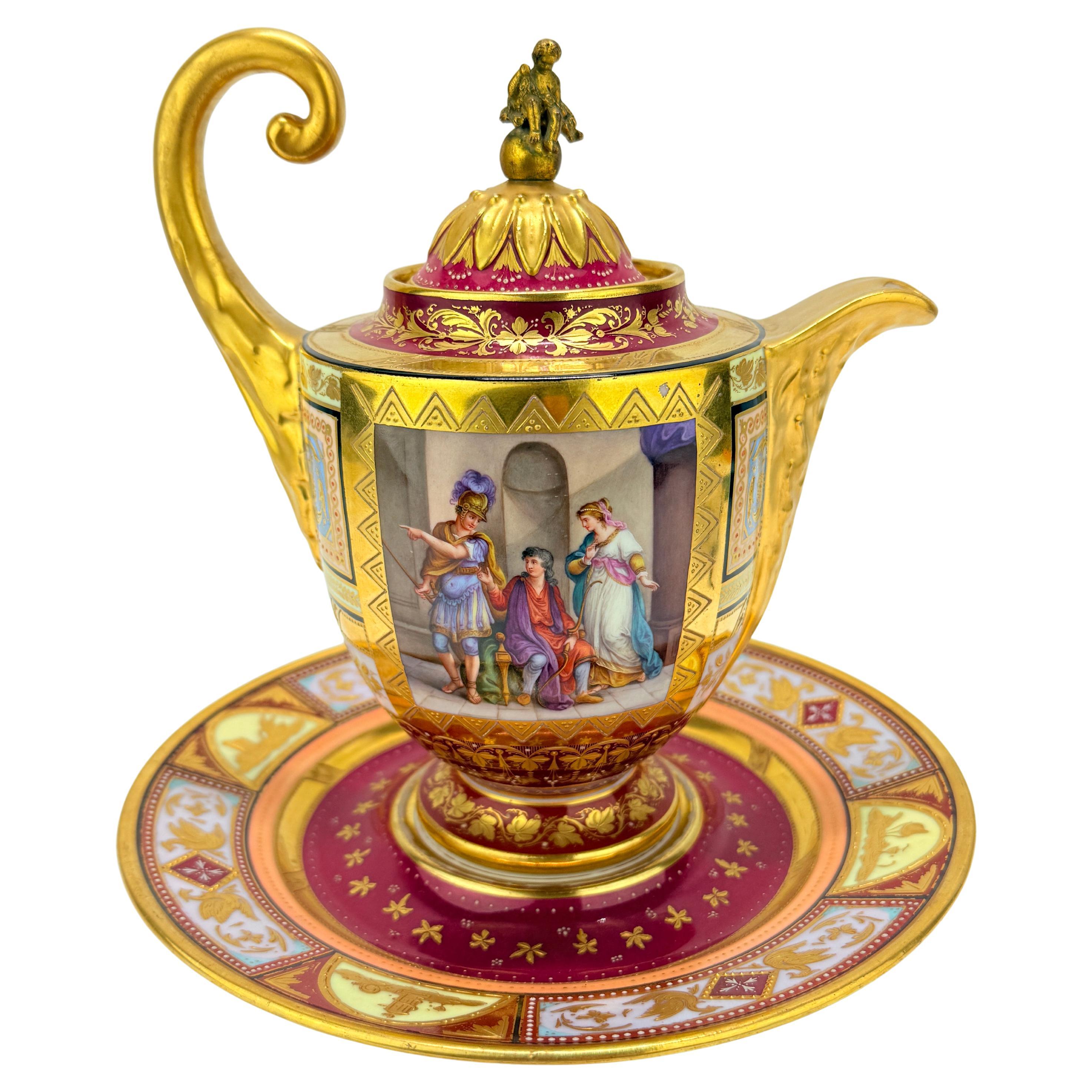 Royal Vienna Porcelain Covered Pitcher & Underplate Hector and Paris, Circa 1830 For Sale