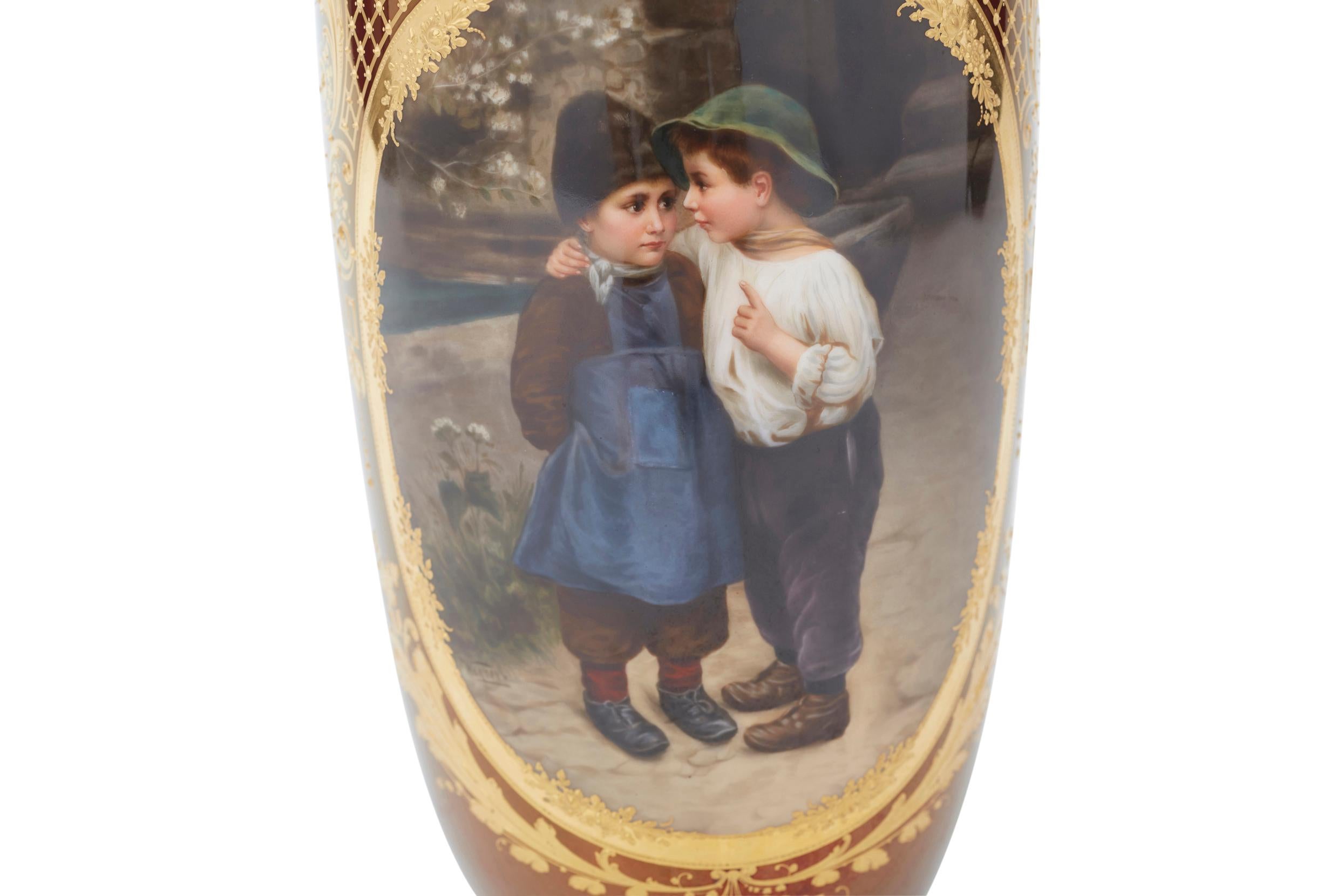 Hand-Painted Royal Vienna Porcelain Decorative Vase / Piece For Sale