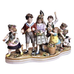 Antique Royal Vienna Porcelain Group of Children Playing Wedding, ca. 1915