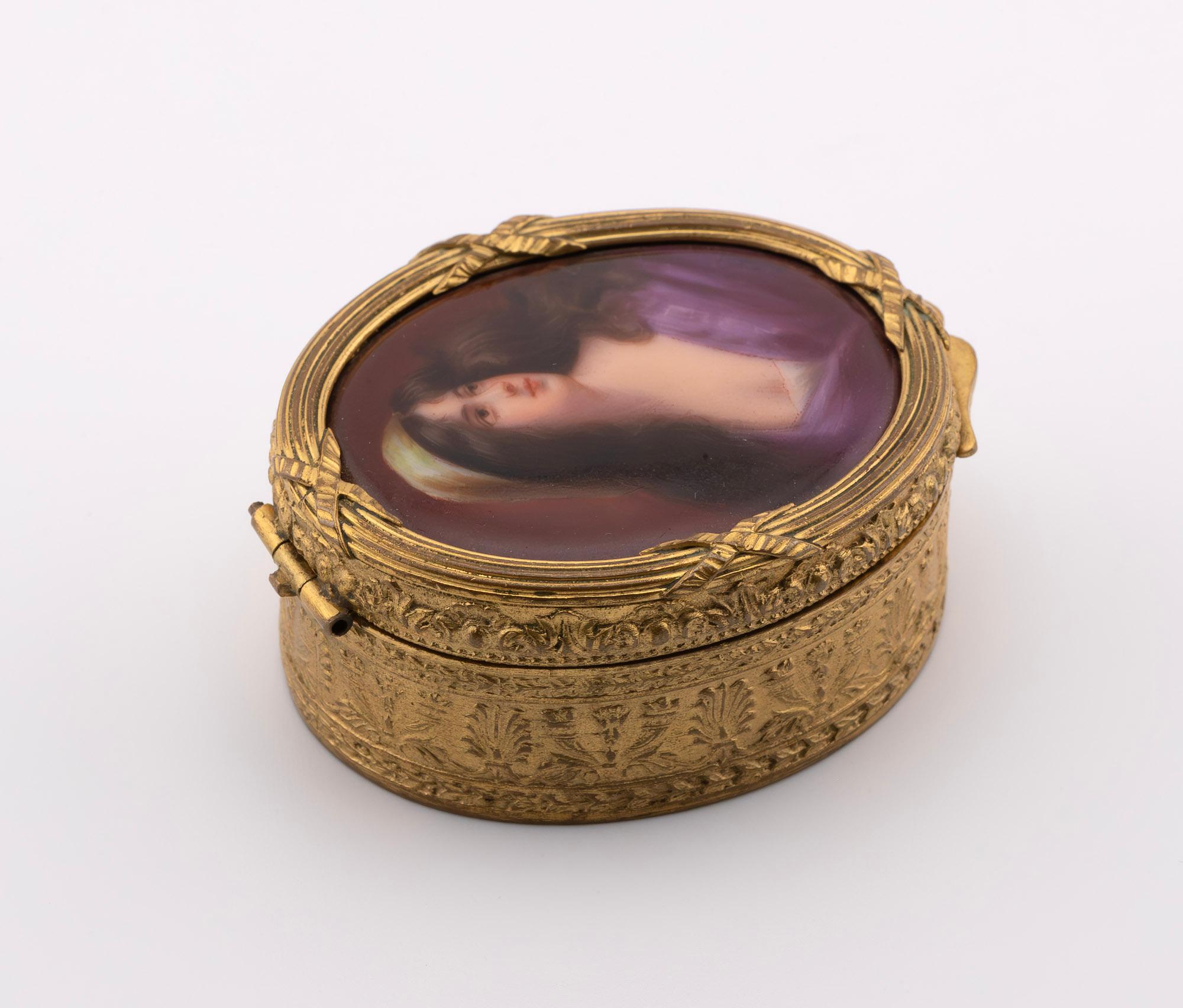 Victorian Royal Vienna Porcelain Miniature Gilt Bronze Portrait Box by Franz Wagner For Sale