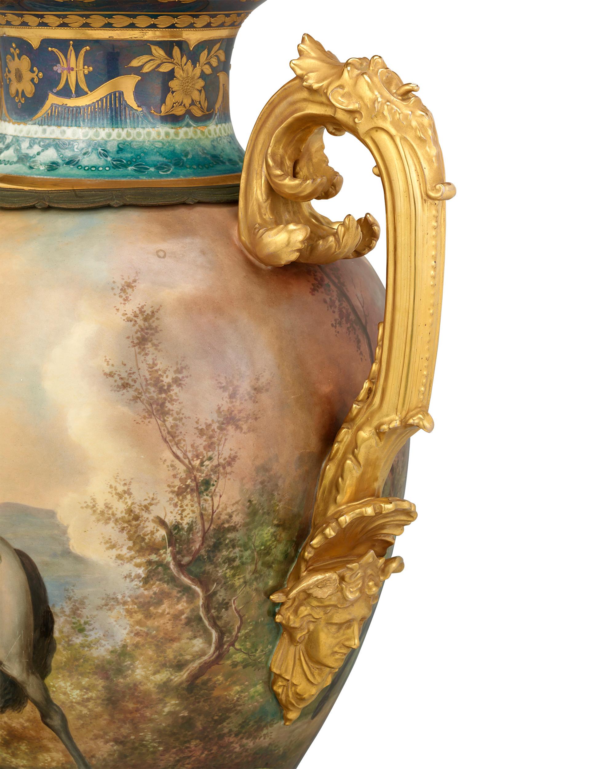 Hand-Painted Royal Vienna Porcelain Napoleonic Urns
