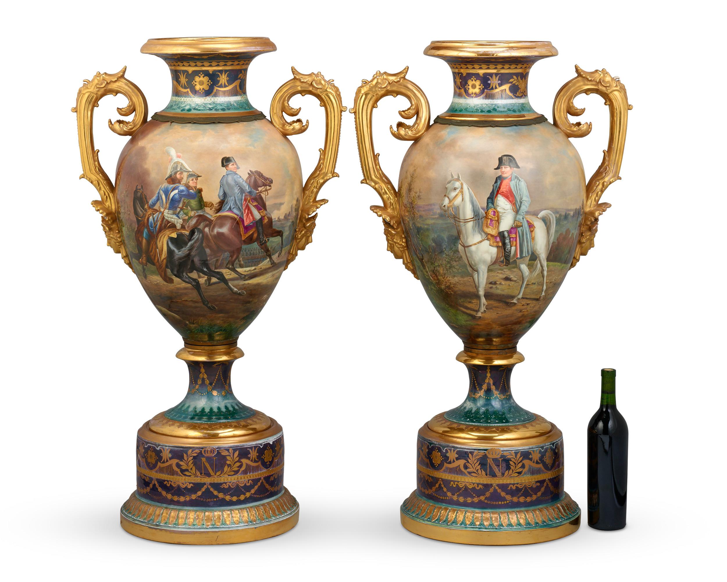 Royal Vienna Porcelain Napoleonic Urns In Excellent Condition In New Orleans, LA