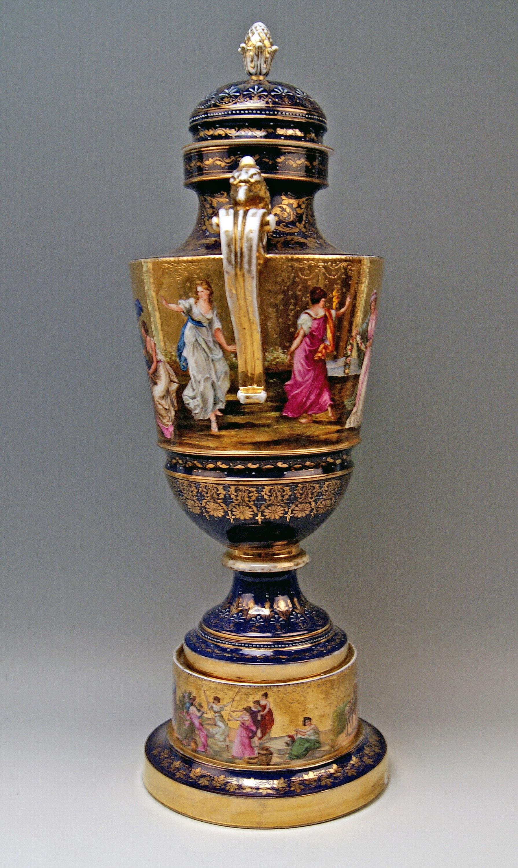 Victorian Royal Vienna Porcelain Two-Handled Goblet Golden Painted ca. 1890  height: 24 in