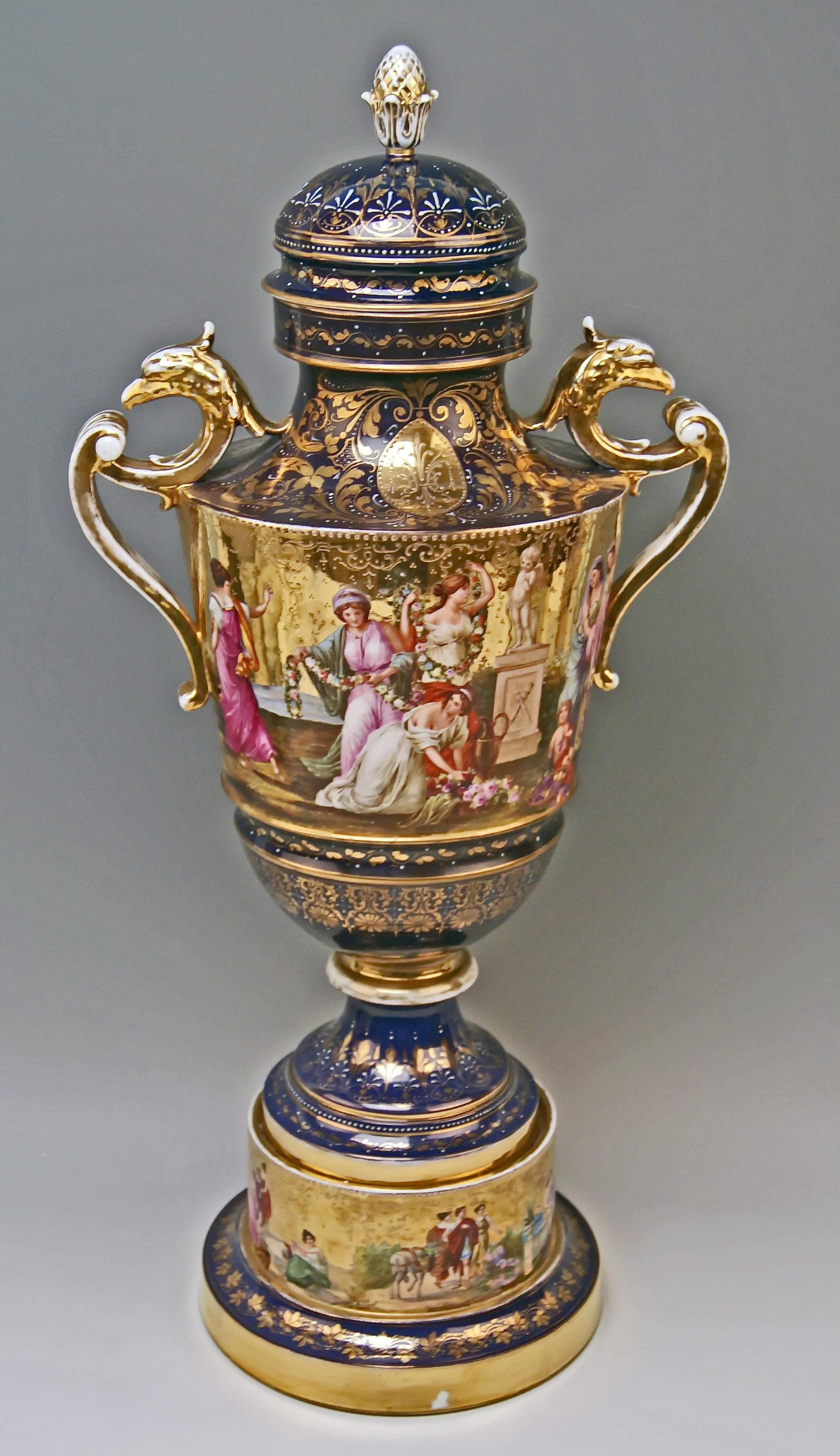 Austrian Royal Vienna Porcelain Two-Handled Goblet Golden Painted ca. 1890  height: 24 in