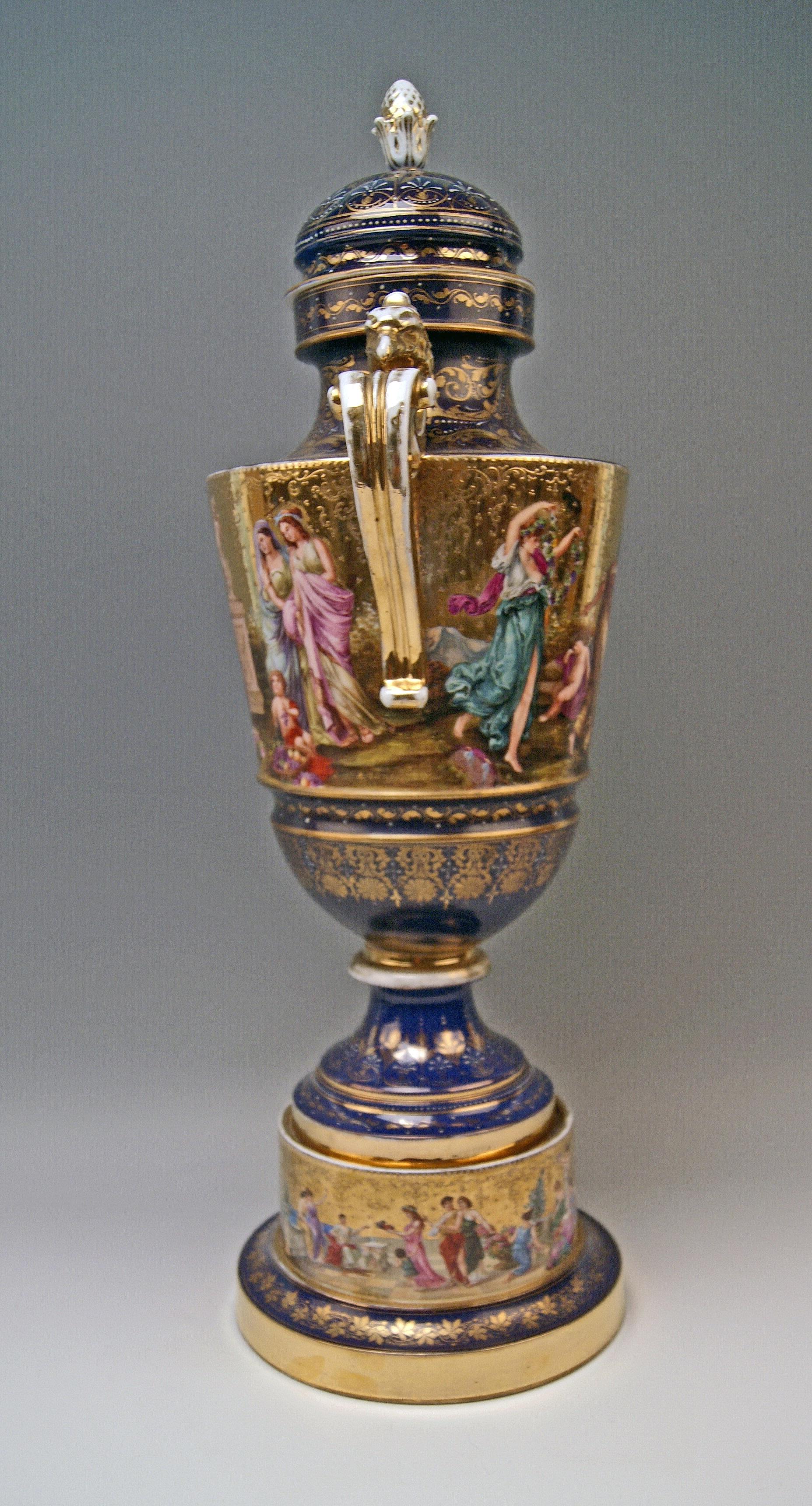Glazed Royal Vienna Porcelain Two-Handled Goblet Golden Painted ca. 1890  height: 24 in