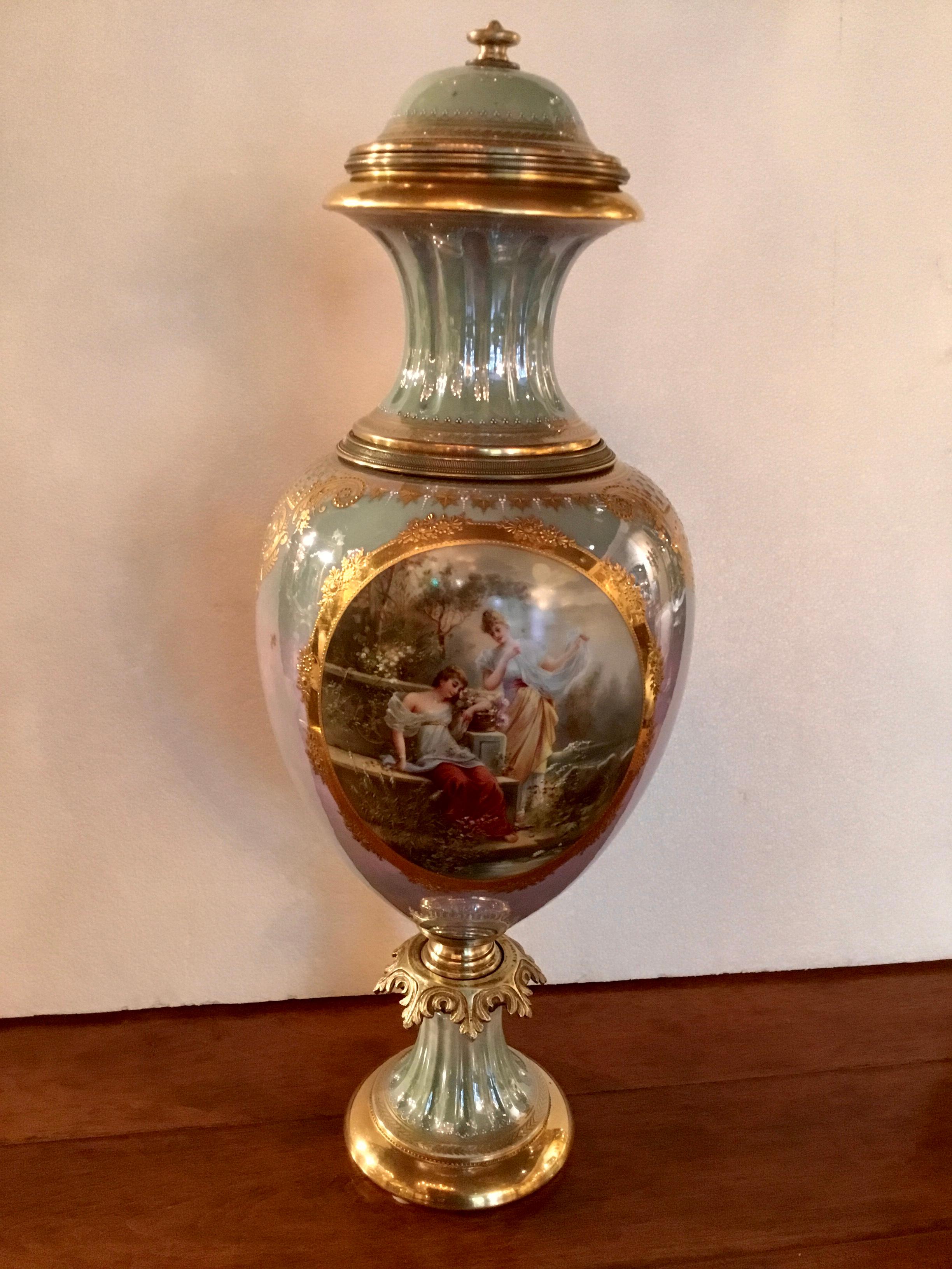 Royal Vienna Porcelain Urn Painted with Neoclassical Woman and Angel in Garden 5