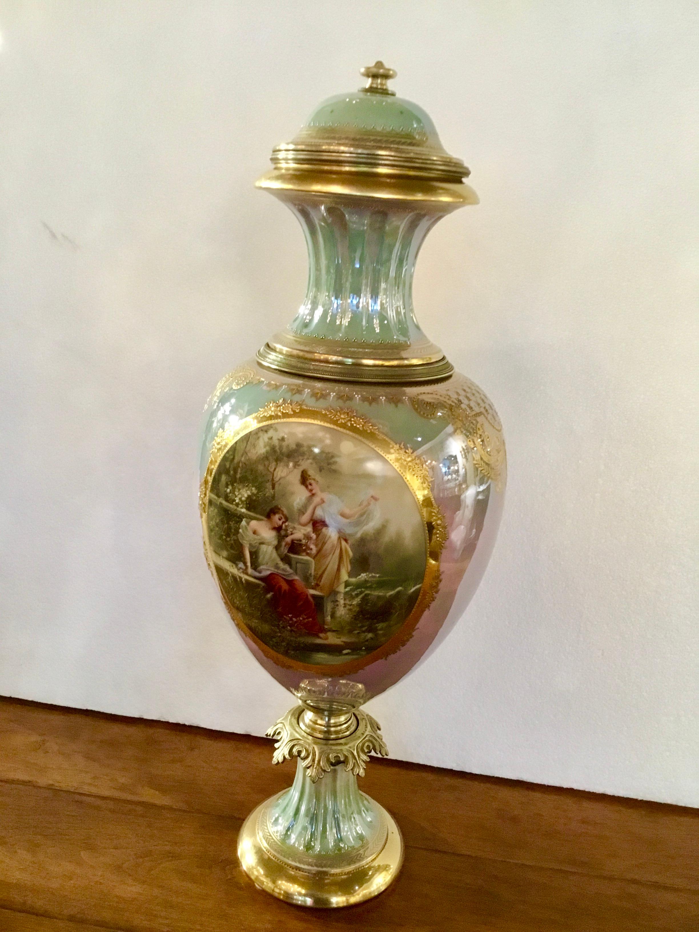 Royal Vienna Porcelain Urn Painted with Neoclassical Woman and Angel in Garden 7