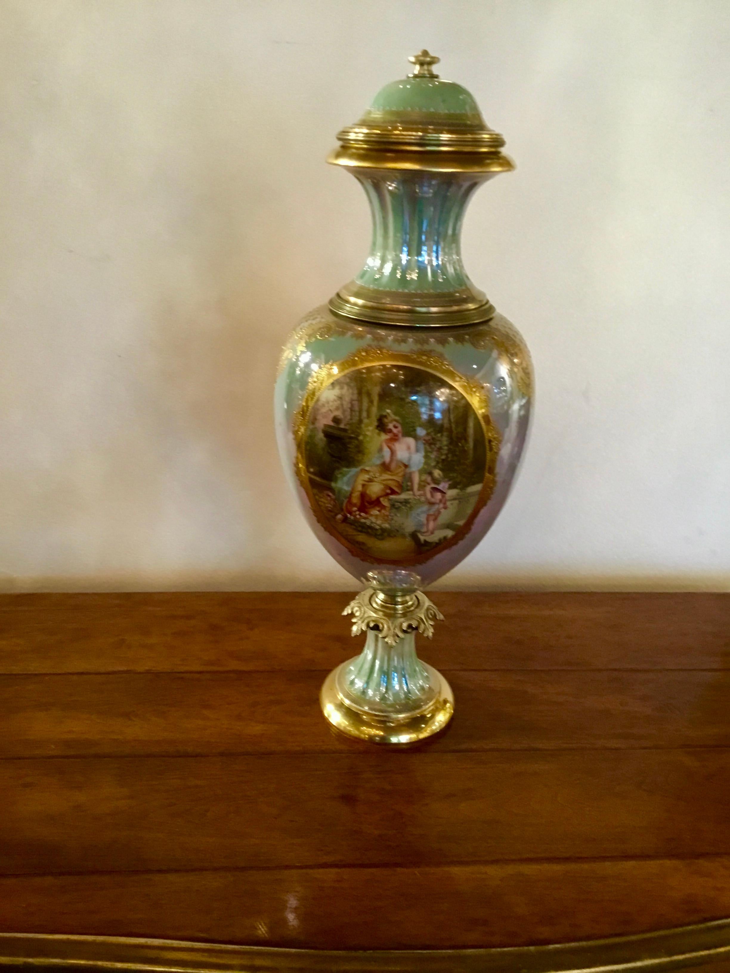 Royal Vienna Porcelain Urn Painted with Neoclassical Woman and Angel in Garden 1