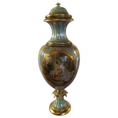 Royal Vienna Porcelain Urn Painted with Neoclassical Woman and Angel in Garden