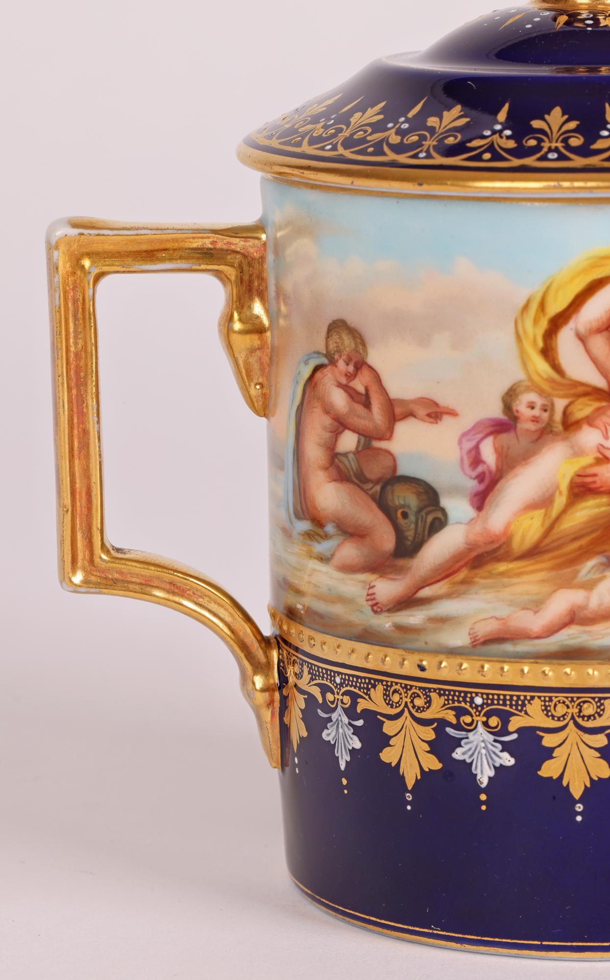 Neoclassical Royal Vienna Signed Galathea & the Rape of Europa Hand Painted Chocolate Cup For Sale