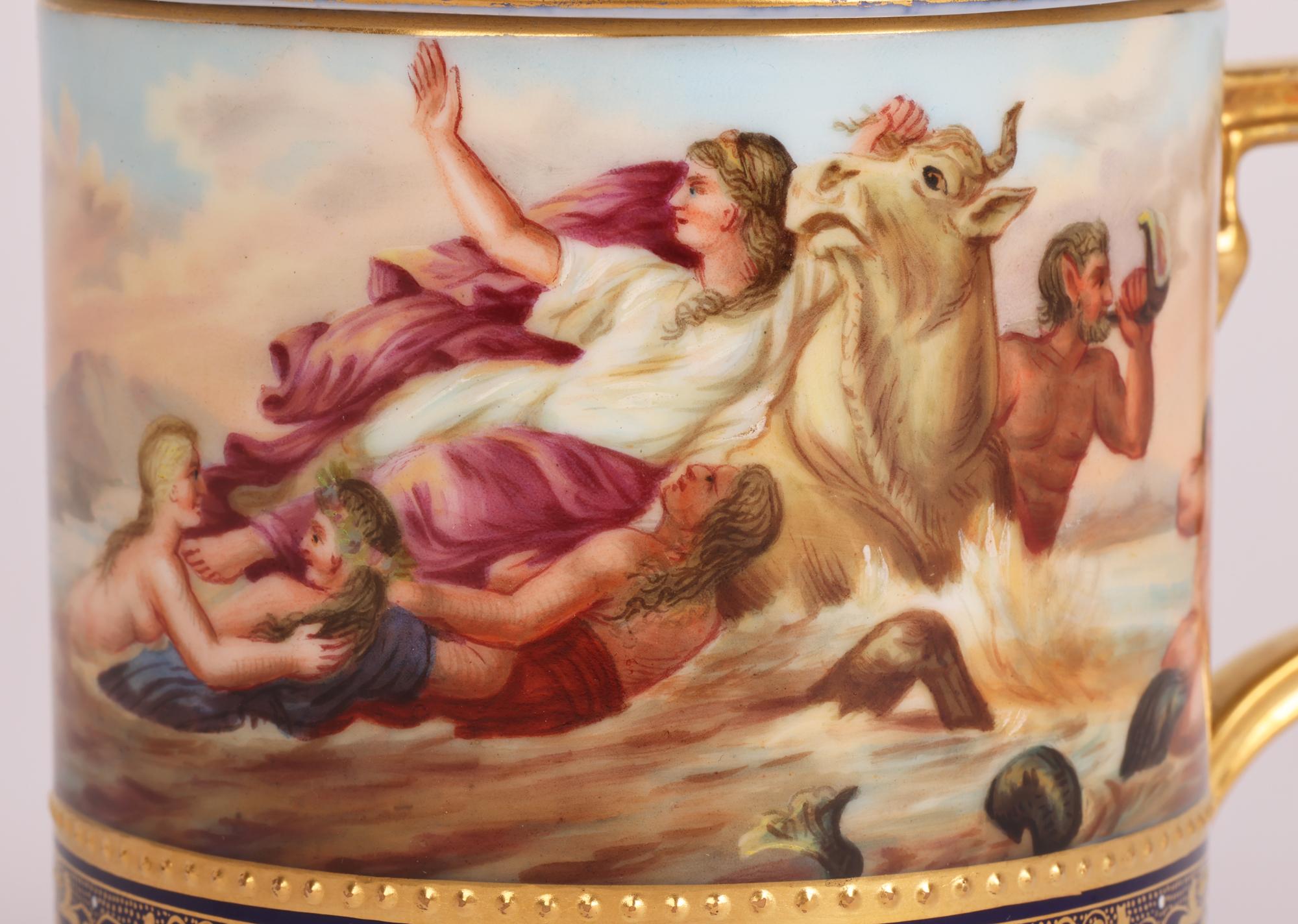 19th Century Royal Vienna Signed Galathea & the Rape of Europa Hand Painted Chocolate Cup For Sale