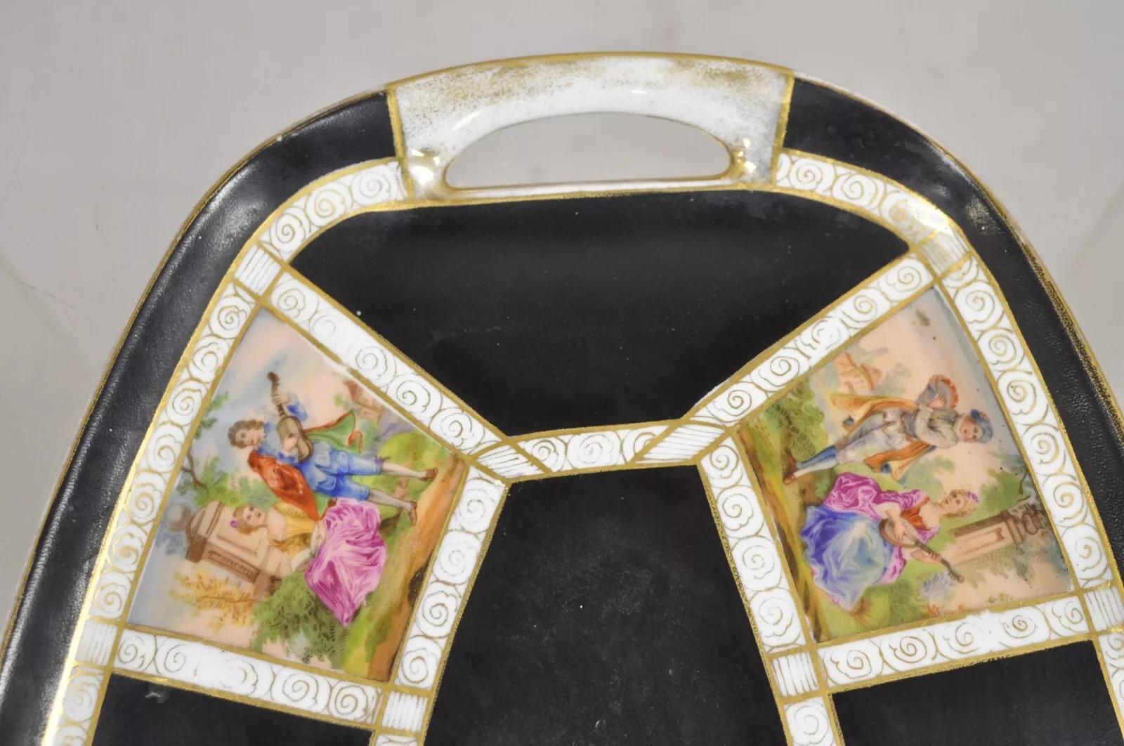 Royal Vienna Style Bohemia Czecho-Slovakia Black Porcelain Tea Set - 12 pcs For Sale 5