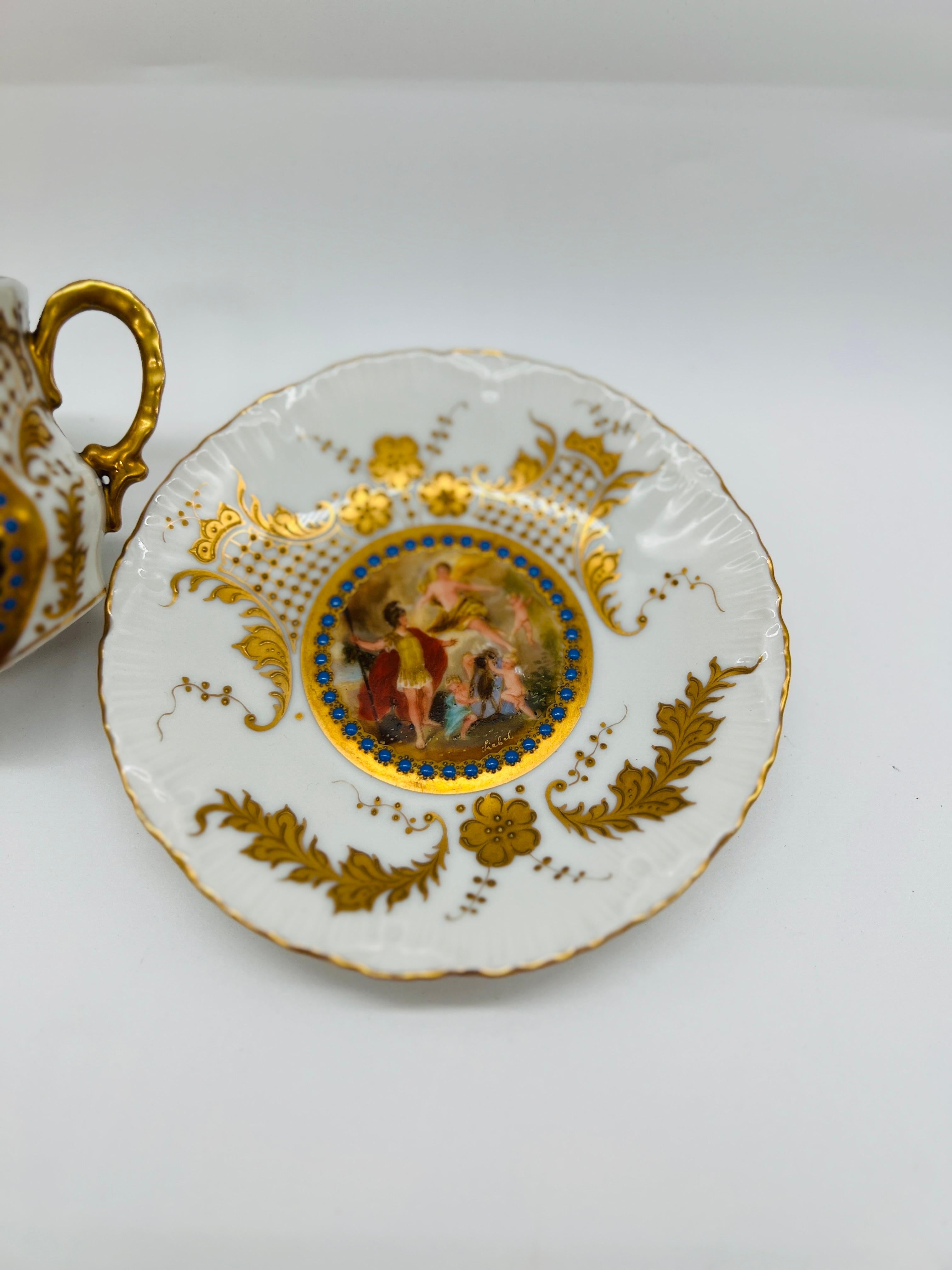 Royal Vienna Style Handbemalte Porzellan Teetasse & Untertasse 2