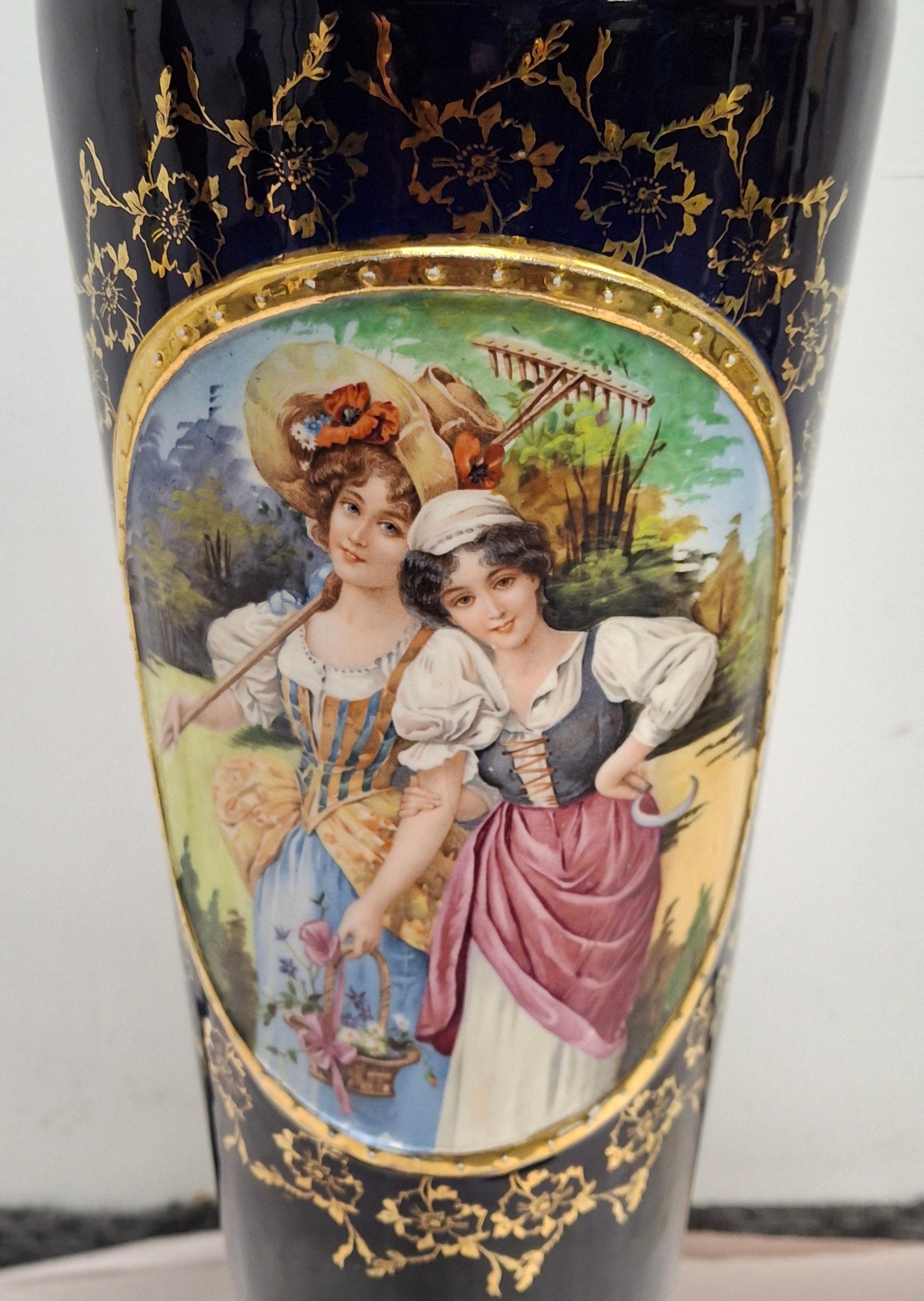 20th Century Royal Vienna Porcelain Blue Cobalt Decorated Pedestal, Circa 1900s, Signed For Sale