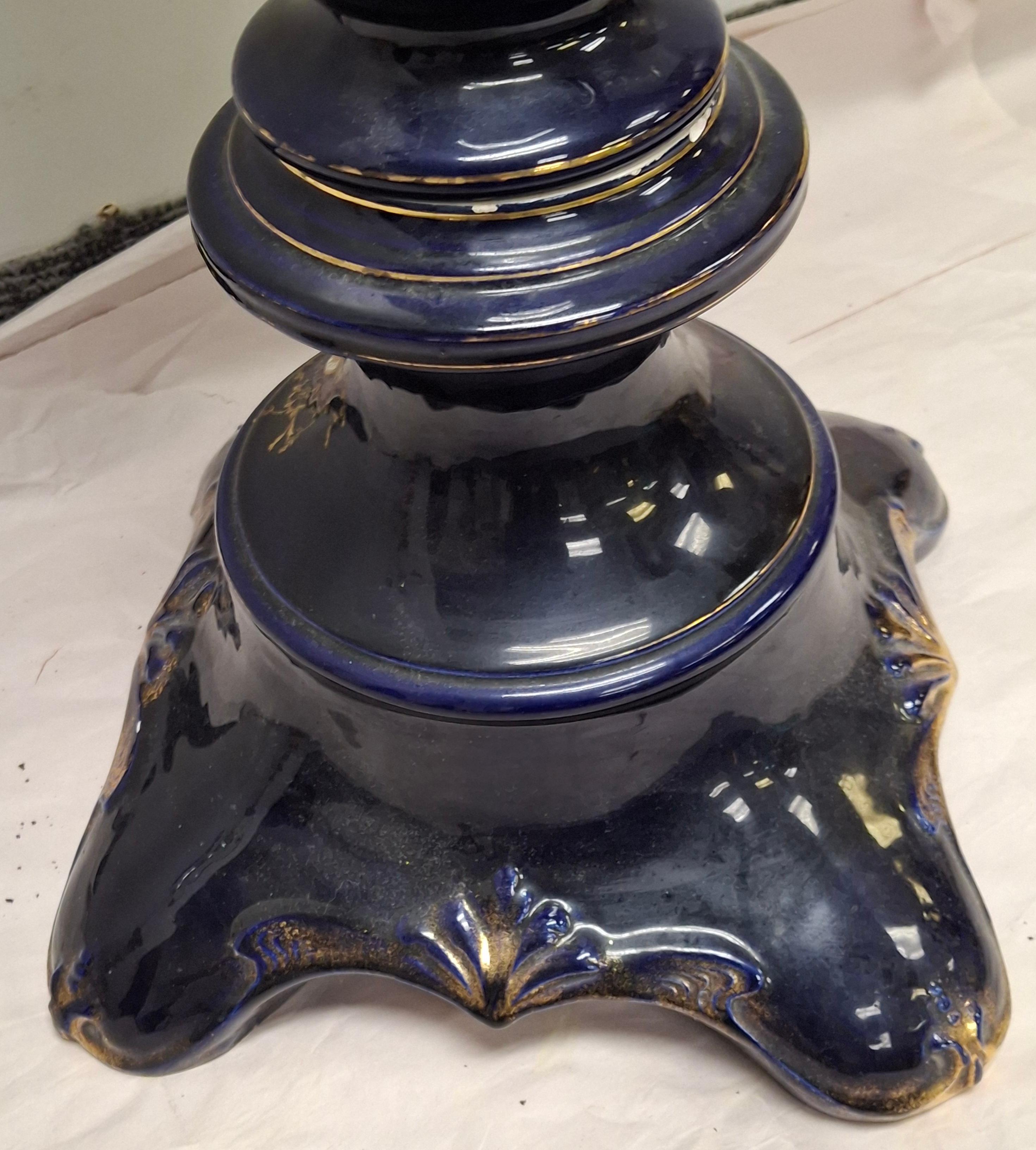 Ceramic Royal Vienna Porcelain Blue Cobalt Decorated Pedestal, Circa 1900s, Signed For Sale