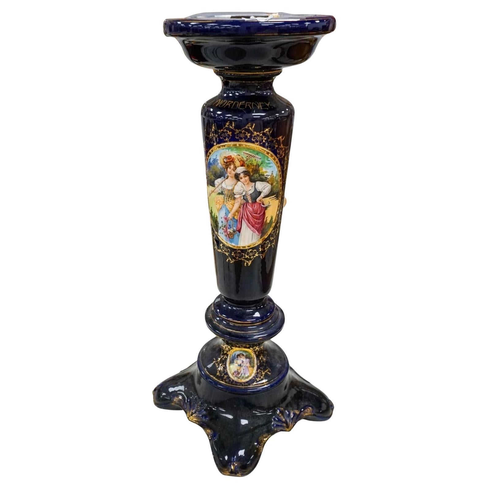 Beaux Arts Royal Vienna Porcelain Blue Cobalt Decorated Pedestal, Circa 1900s, Signed For Sale