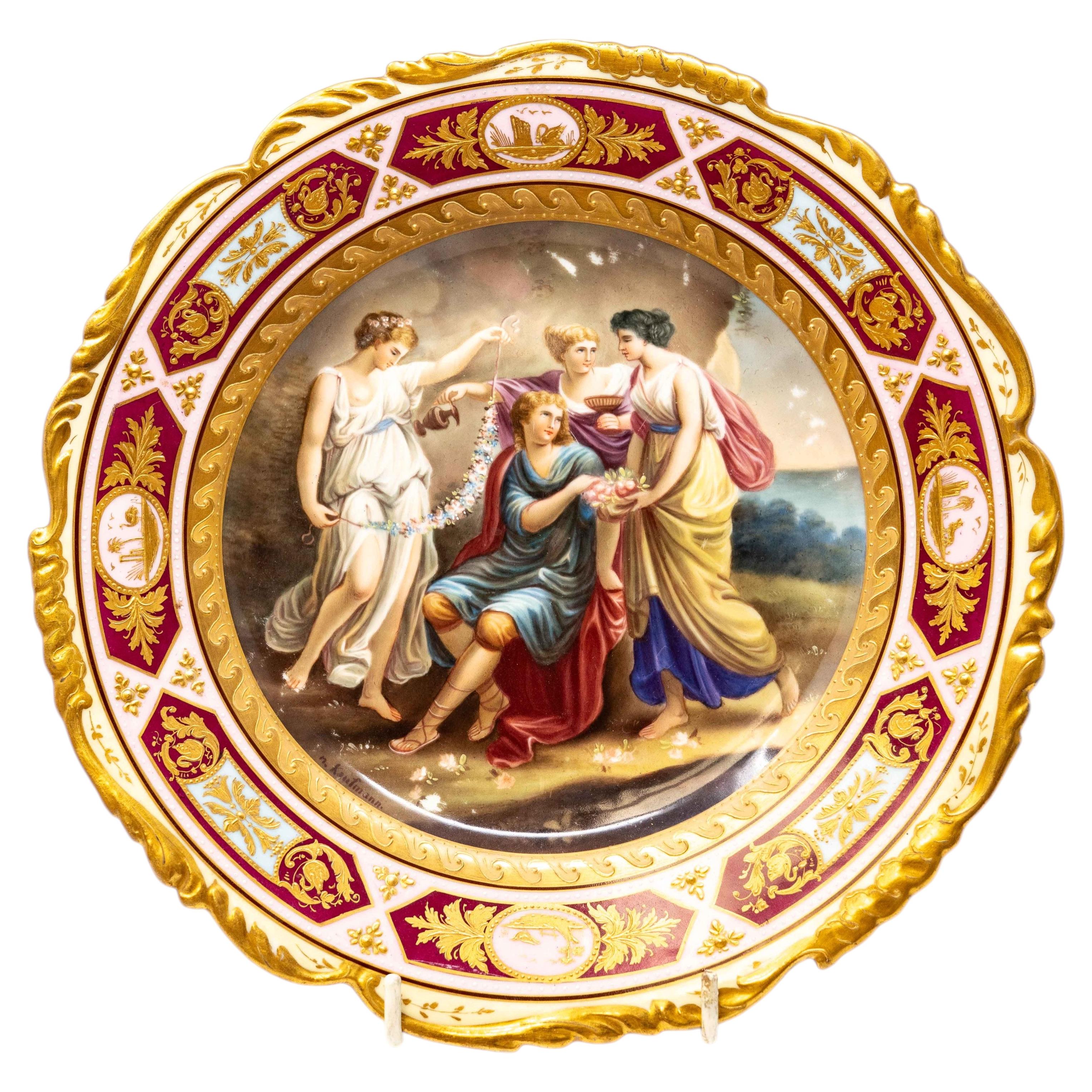 Royal Vienna Style Porcelain Cabinet Plate with Neoclassical Mythological Scene