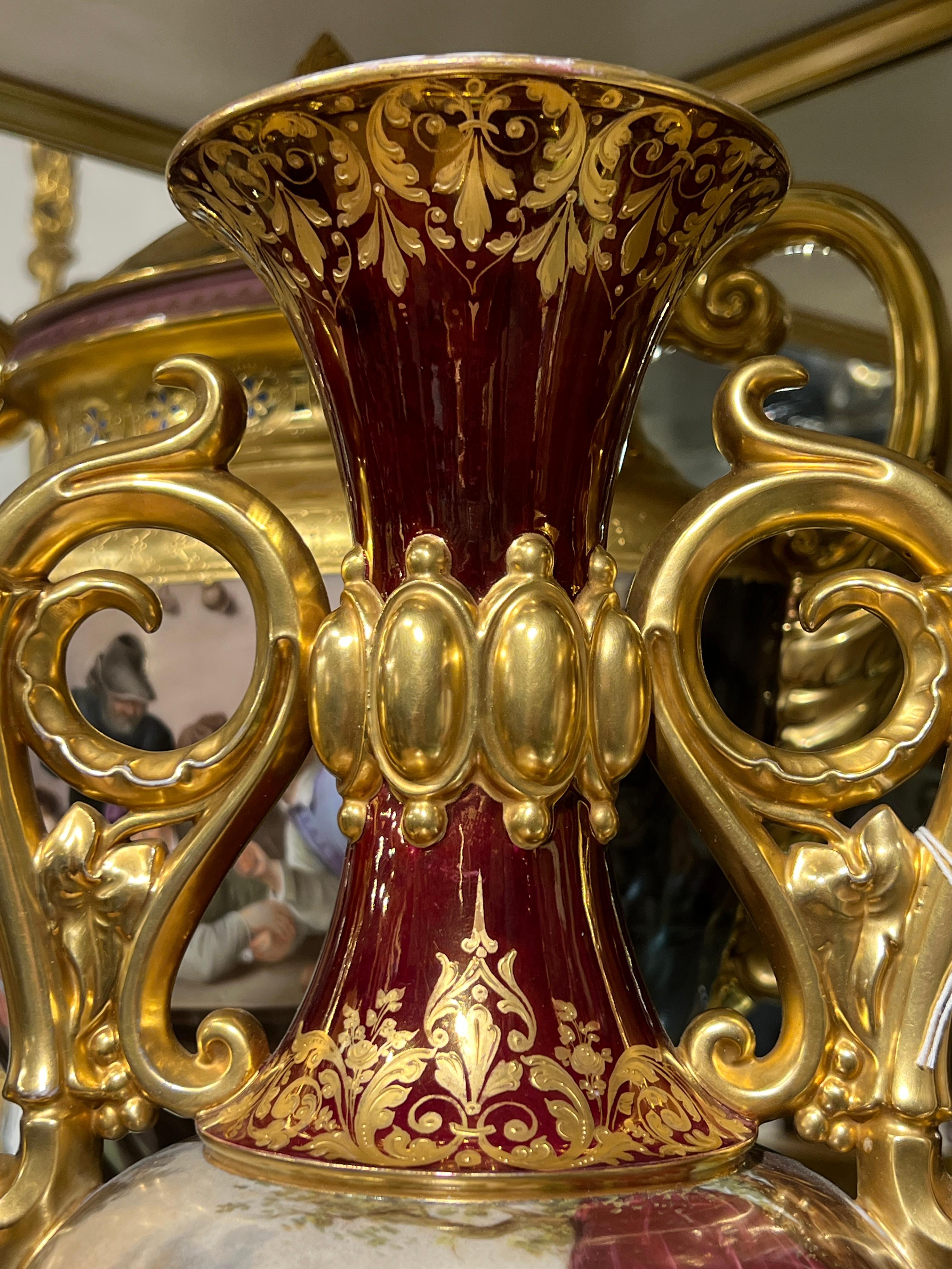 Royal Vienna Style Porcelain Vase Celebrating Autumn For Sale 2