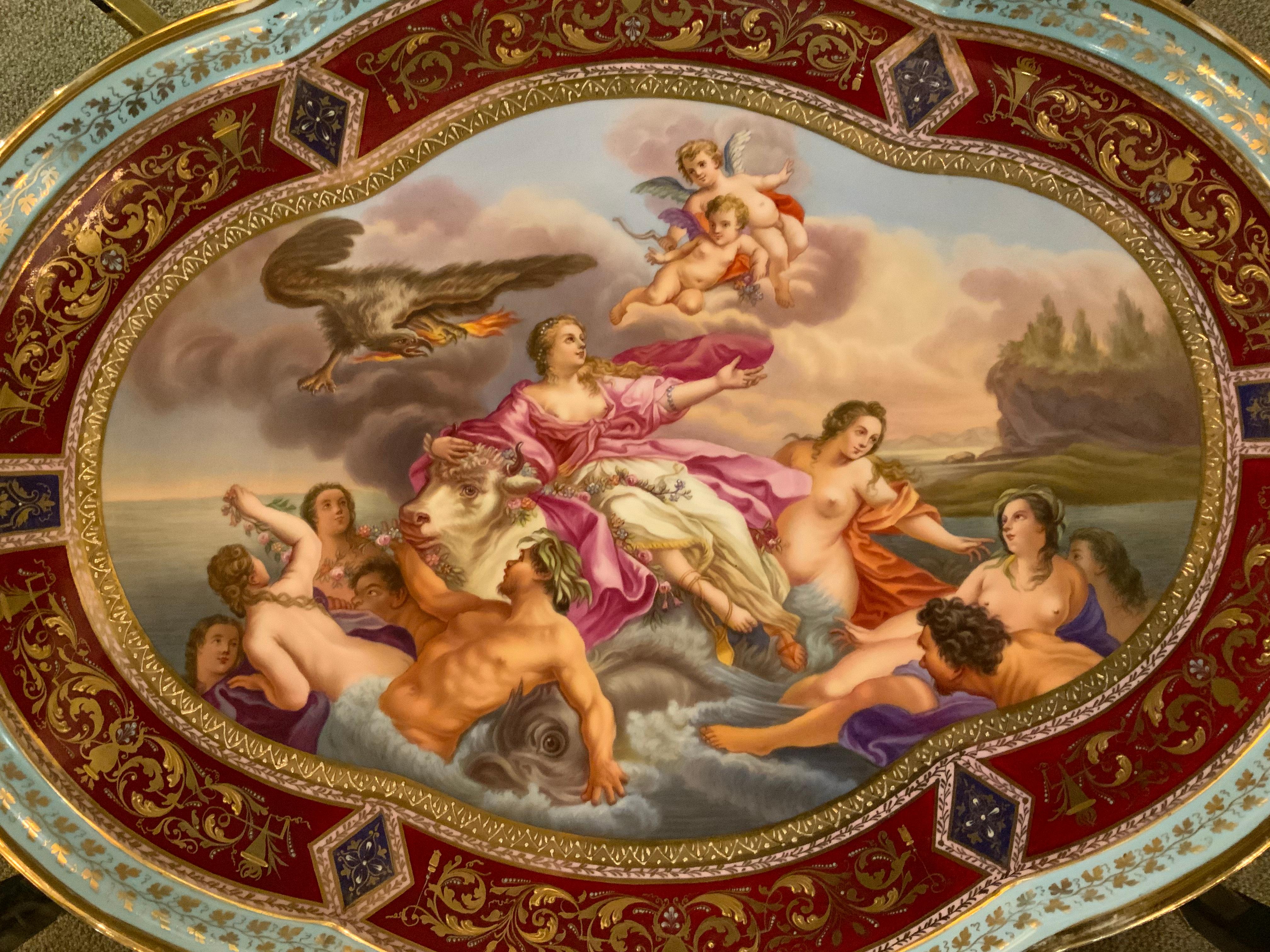 Bandeja de porcelana Royal Vienna con  Marca Colmena - Cargador oval grande, 19;Th C Pintado a mano