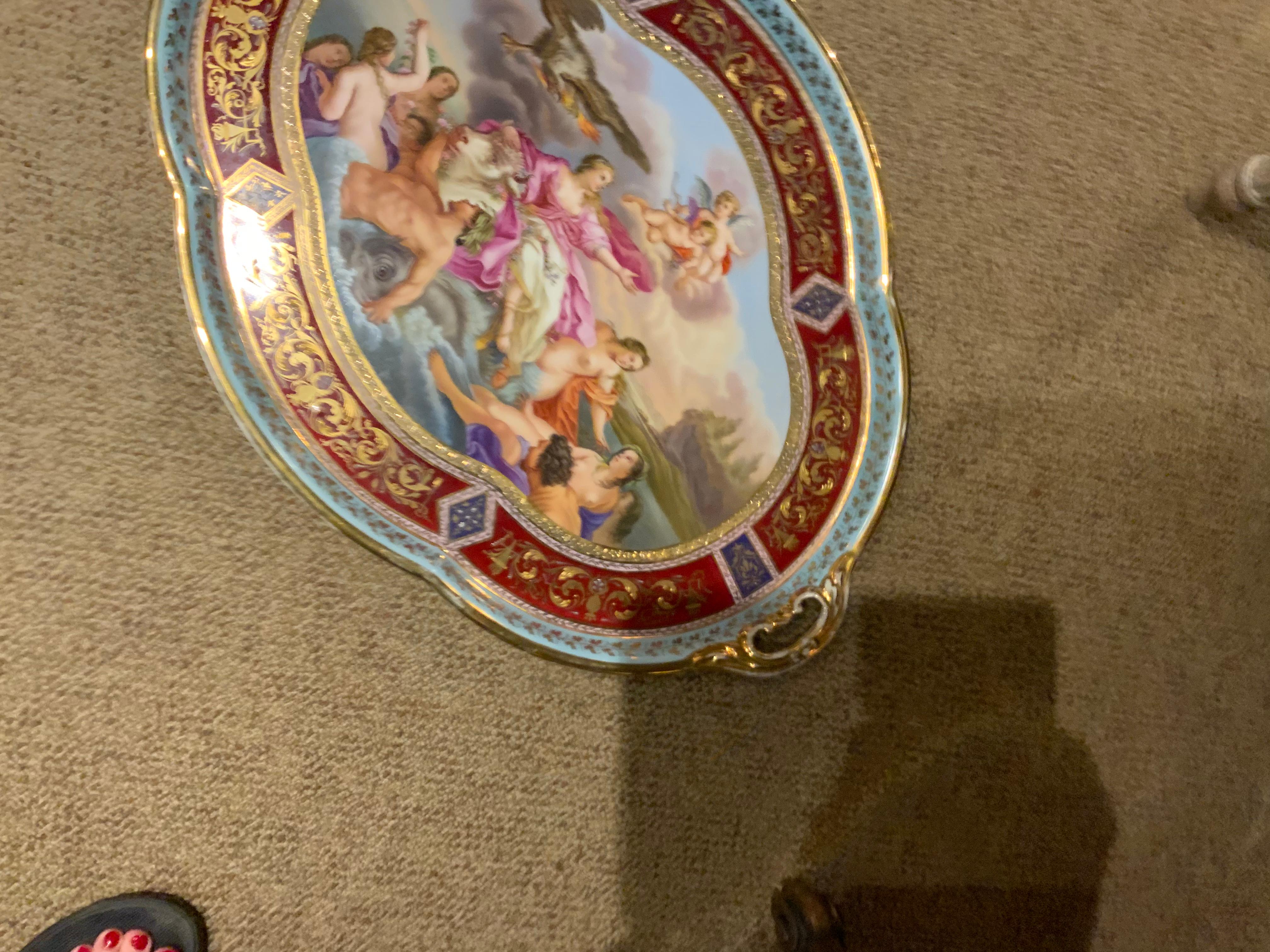 Austrian Royal Vienna with Bee Hive Mark Large Oval Charger, 19;Th C. Classical Scene For Sale